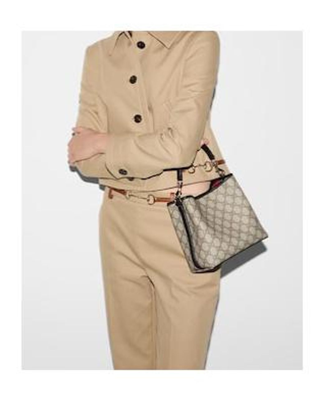 Gucci Natural Gg Emblem Small Bucket Bag