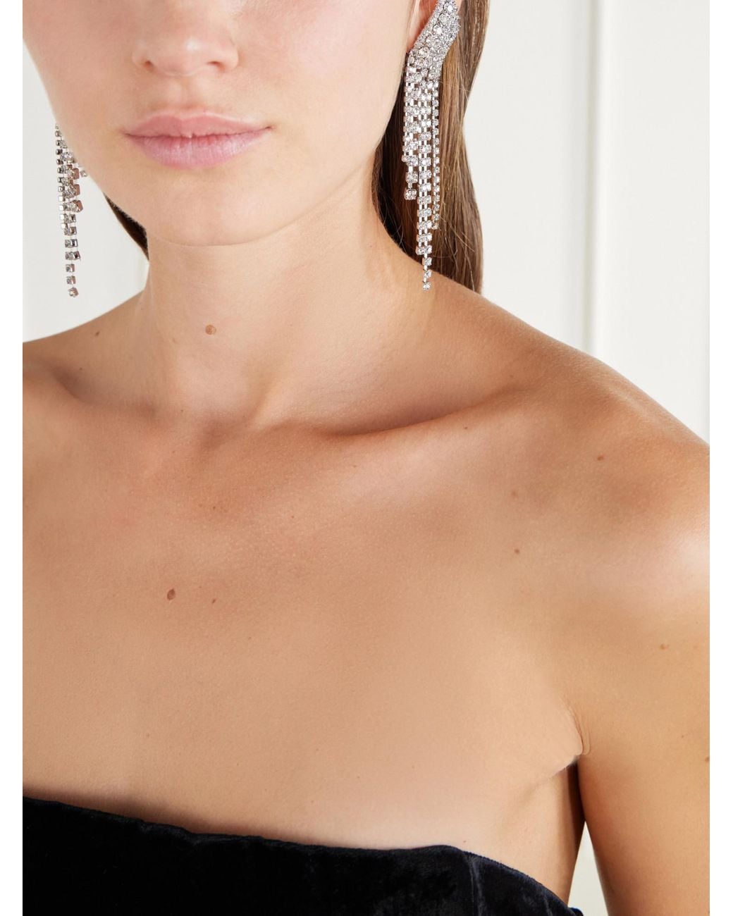 Jennifer Behr White Crystal-Embellished Rhodium-Plated-Tone Metal Earrings