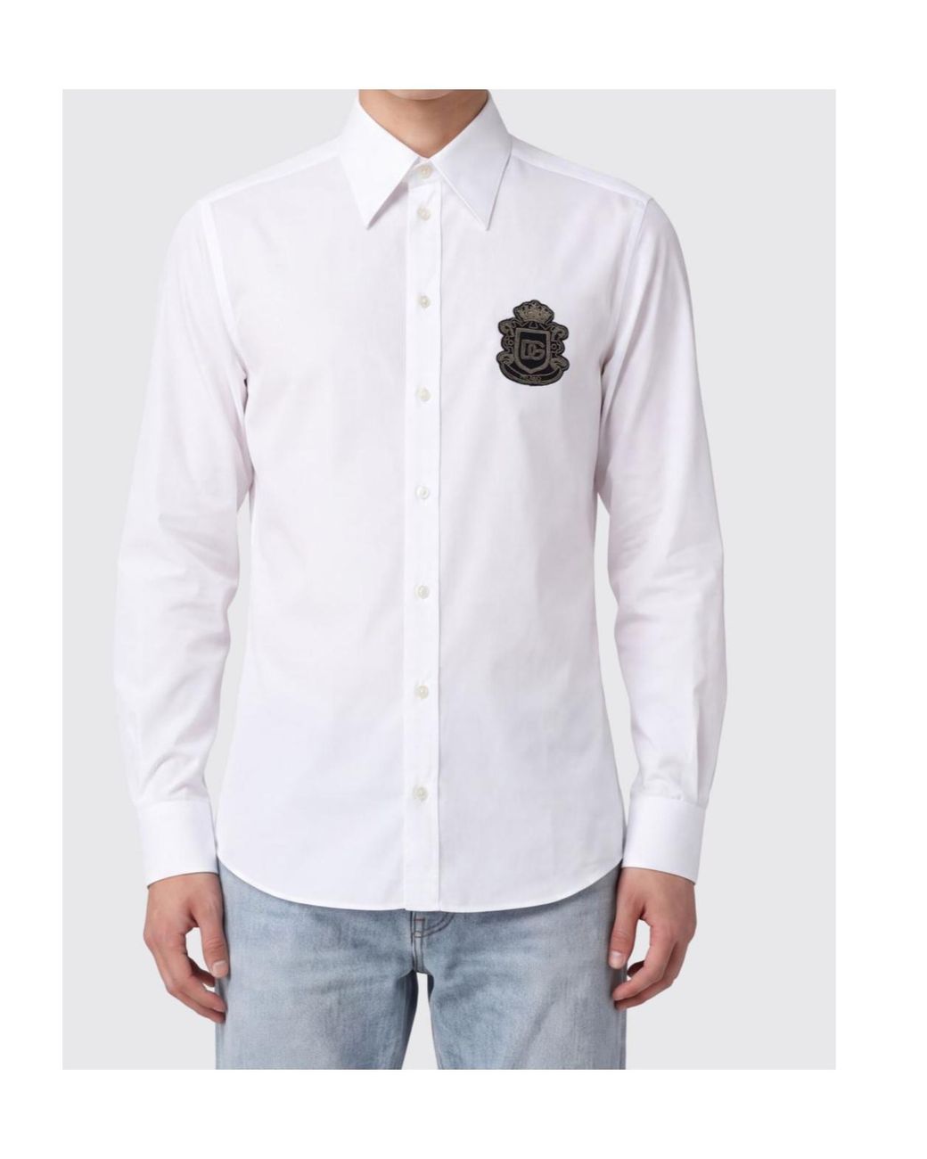 Dolce & Gabbana White Heraldic Patch Shirt for men