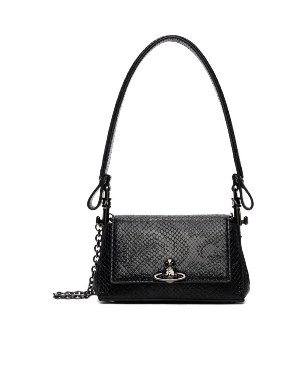 Vivienne Westwood Black Embossed Flap Shoulder Bag