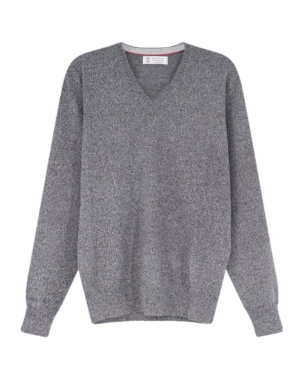 Brunello Cucinelli Gray V-Neck Ribbed Knitted Jumper for men