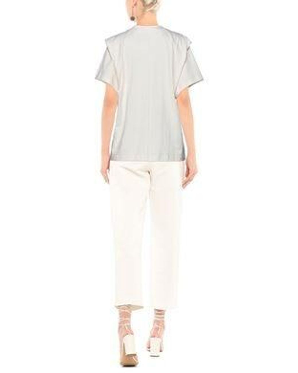 Isabel Marant White Short Sleeve T-Shirt With Ruffled Shoulders Split Tie Hem