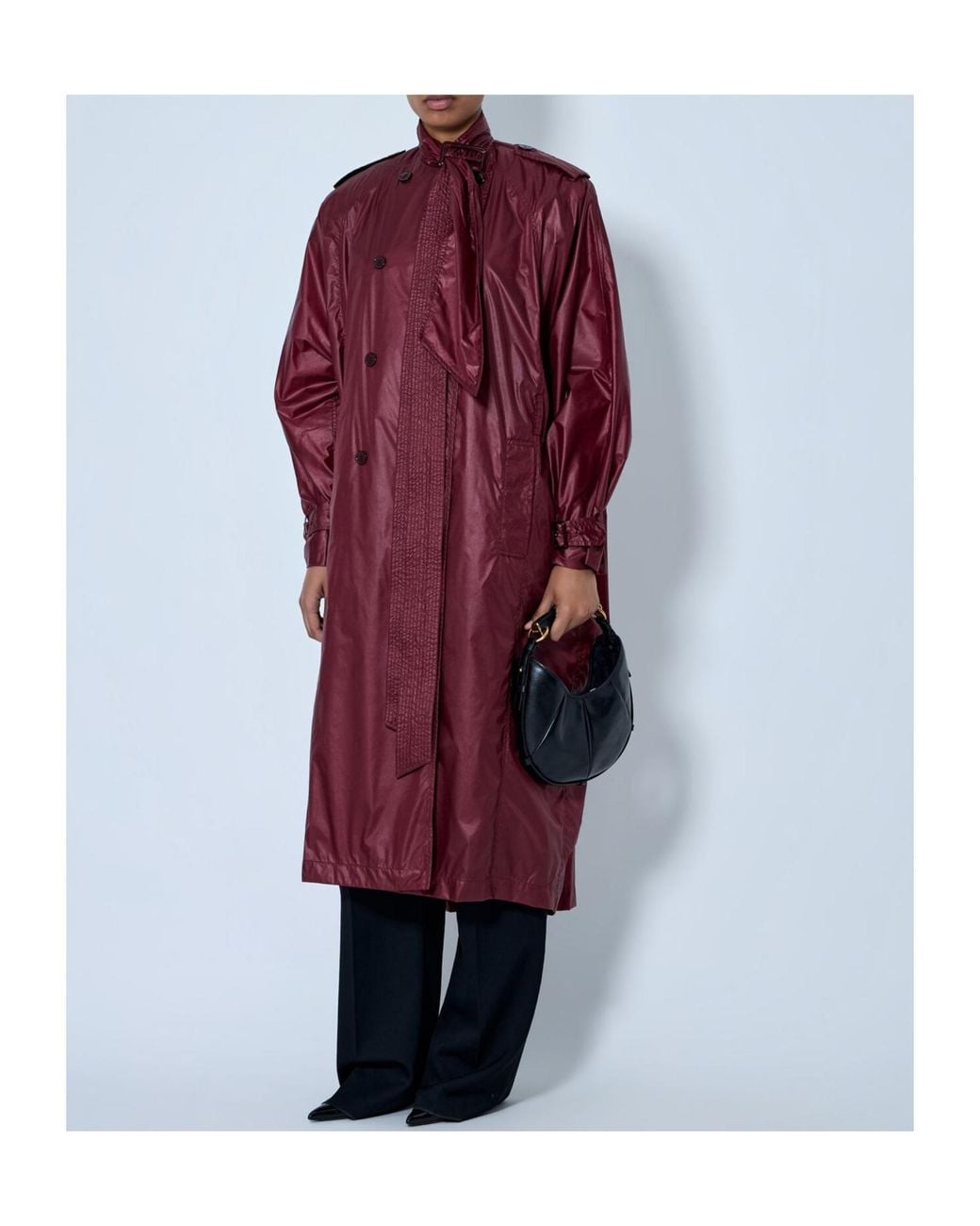 Saint Laurent Red Lavallière Double-Breasted Trench Coat