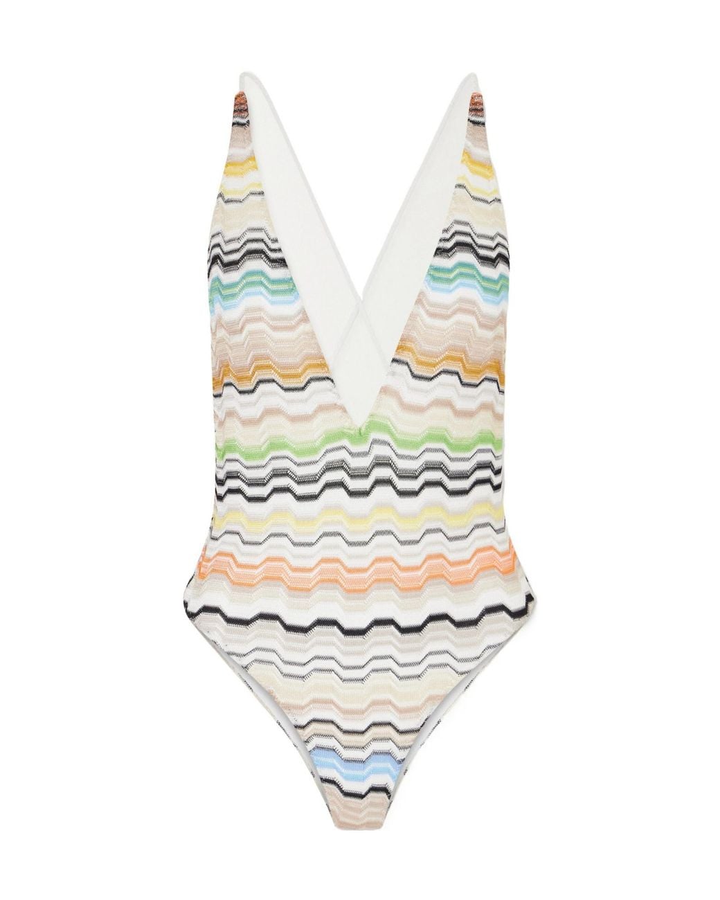 Missoni White Striped Crochet-Knit Swimsuit