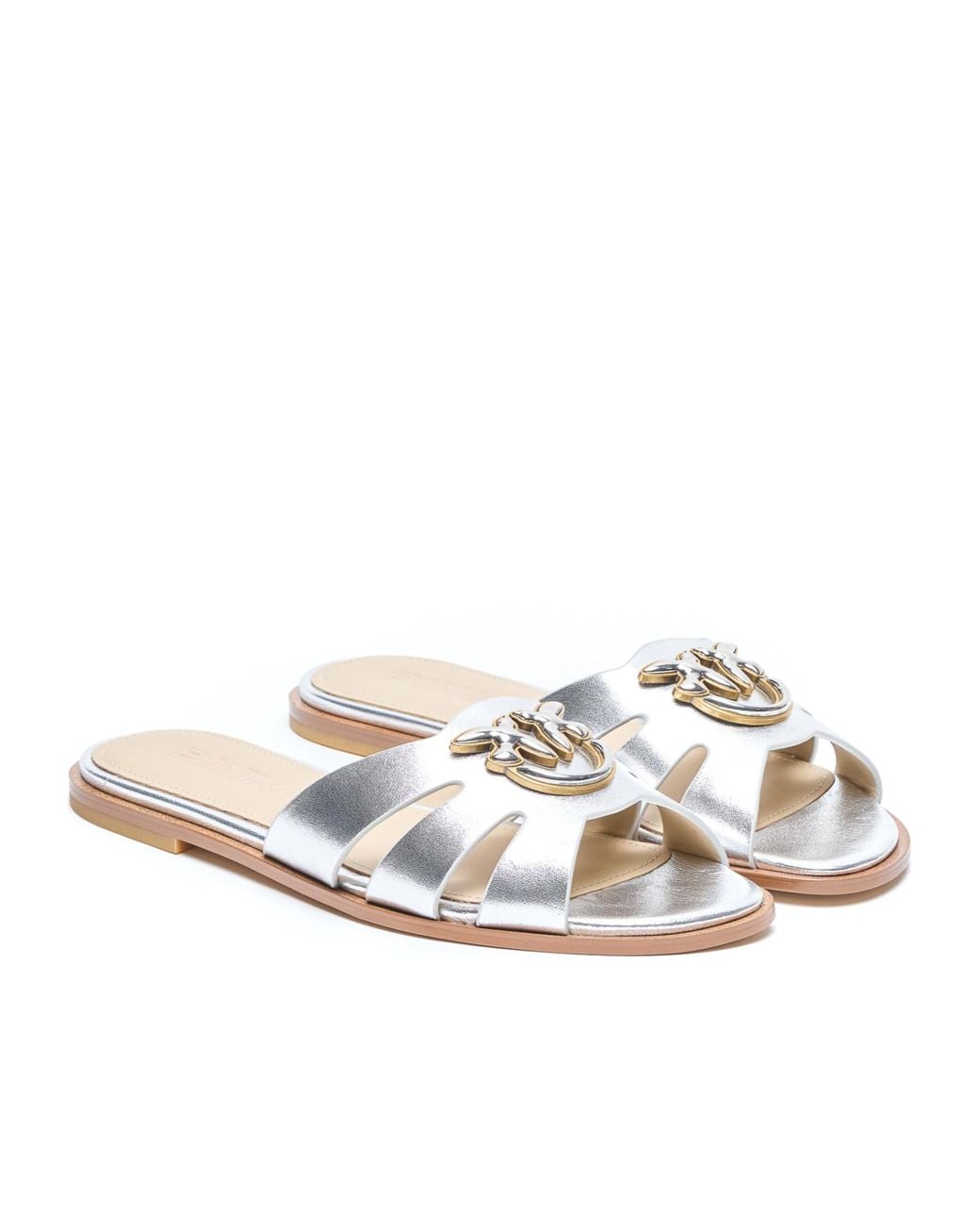 Pinko White Milly Logo Plaque Sandals