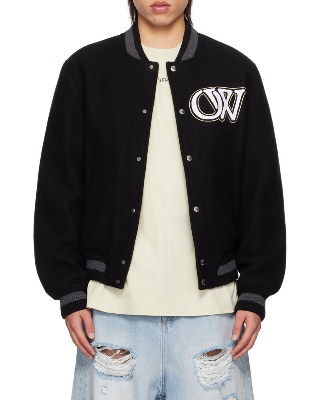 Off-White c/o Virgil Abloh Black Varsity Bomber Jacket for men