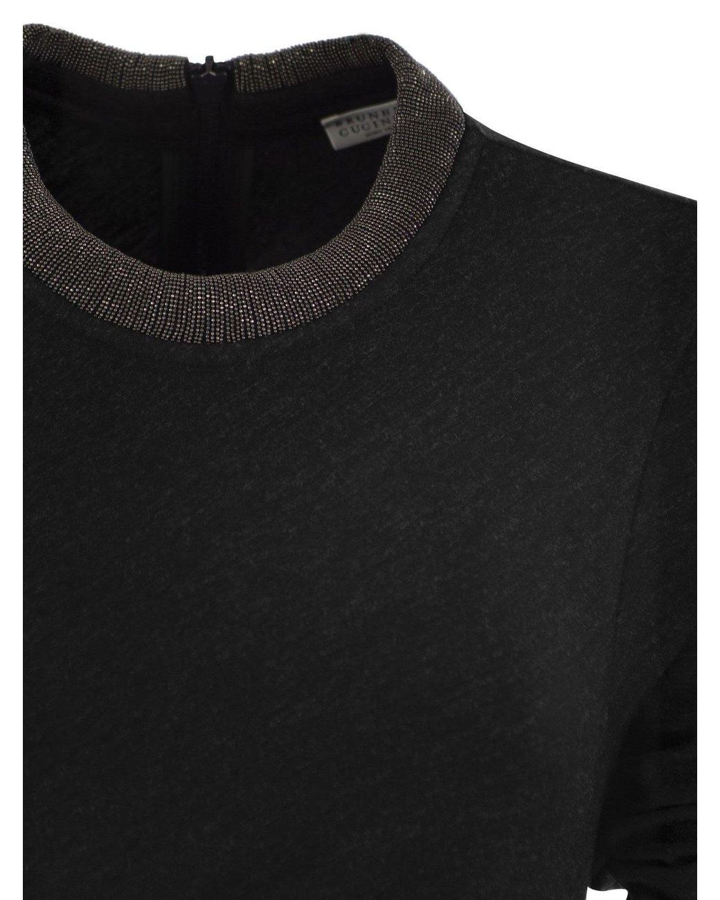 Brunello Cucinelli Black Crewneck Draped Dress