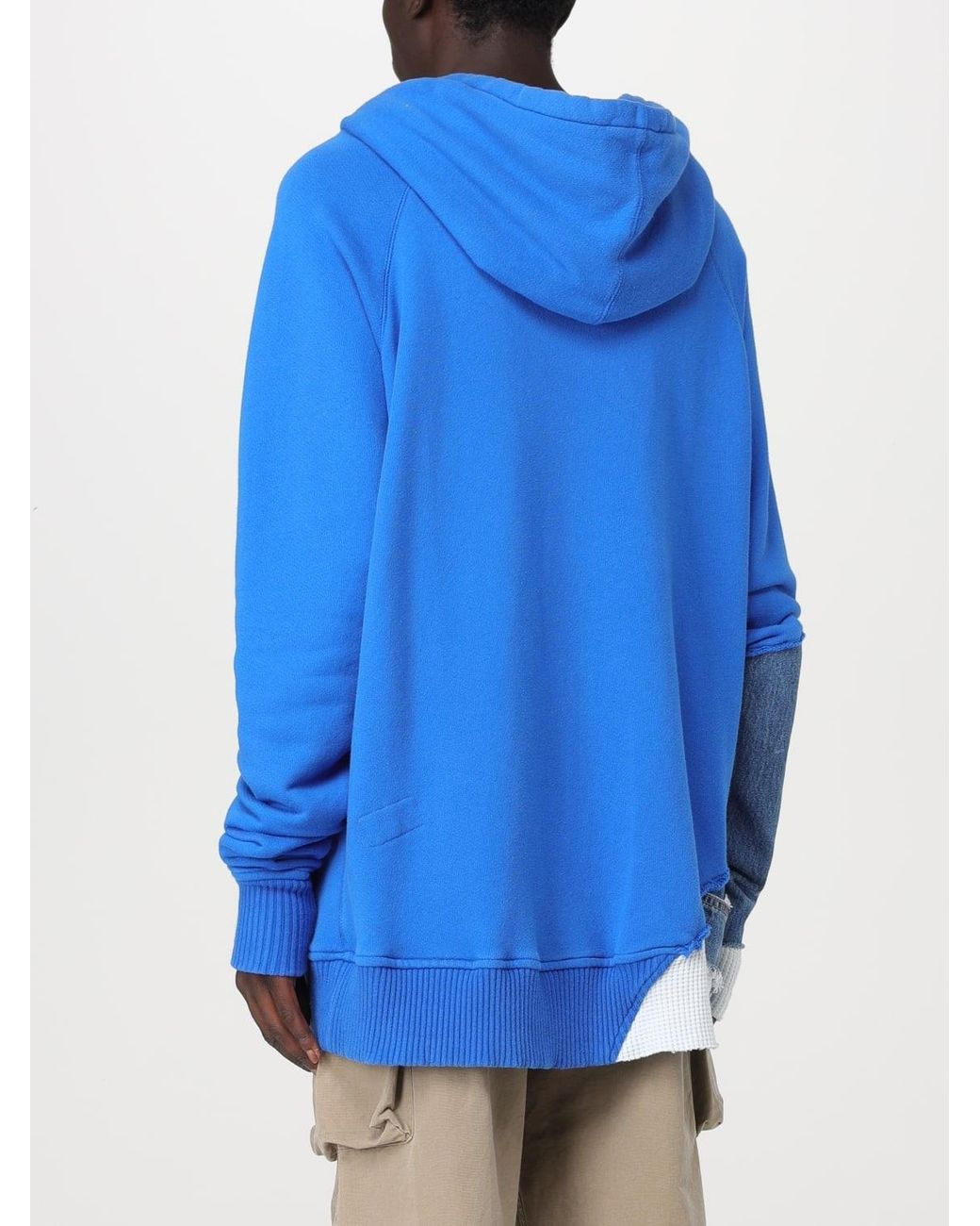 Greg Lauren Blue Fragment Panelled Hoodie for men