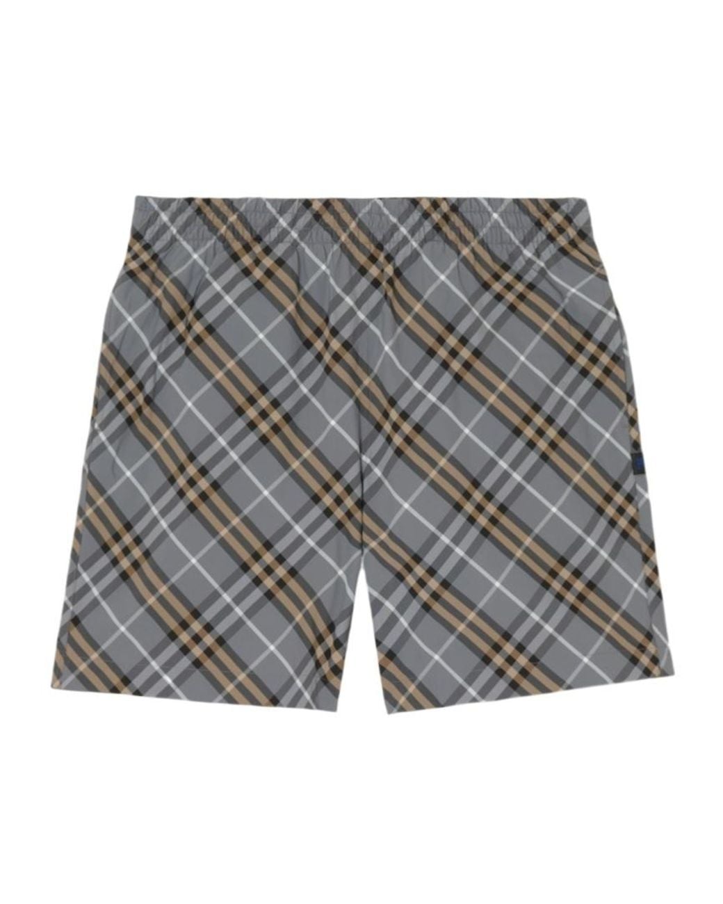 Burberry Gray Checked Straight-Hem Swim Shorts for men
