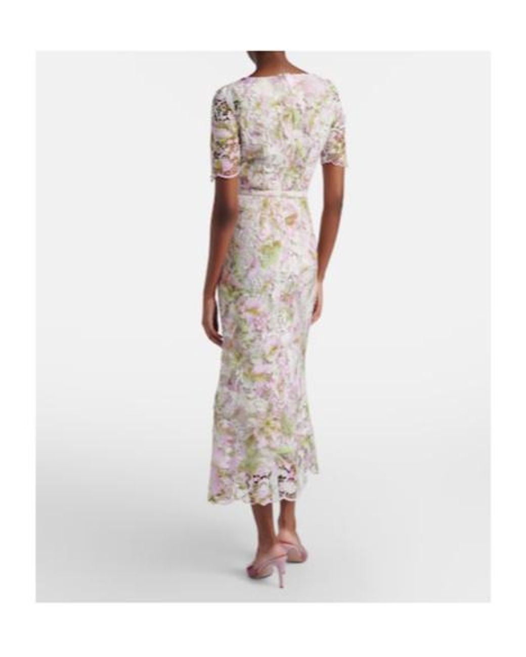 Monique Lhuillier White Belted Lace Midi Dress