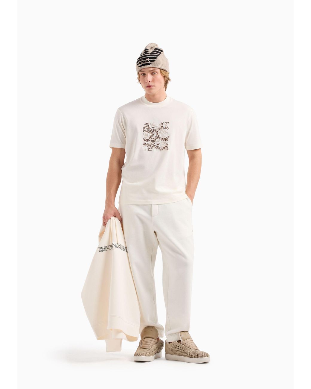 Emporio Armani White Logo-Print Cotton T-Shirt for men