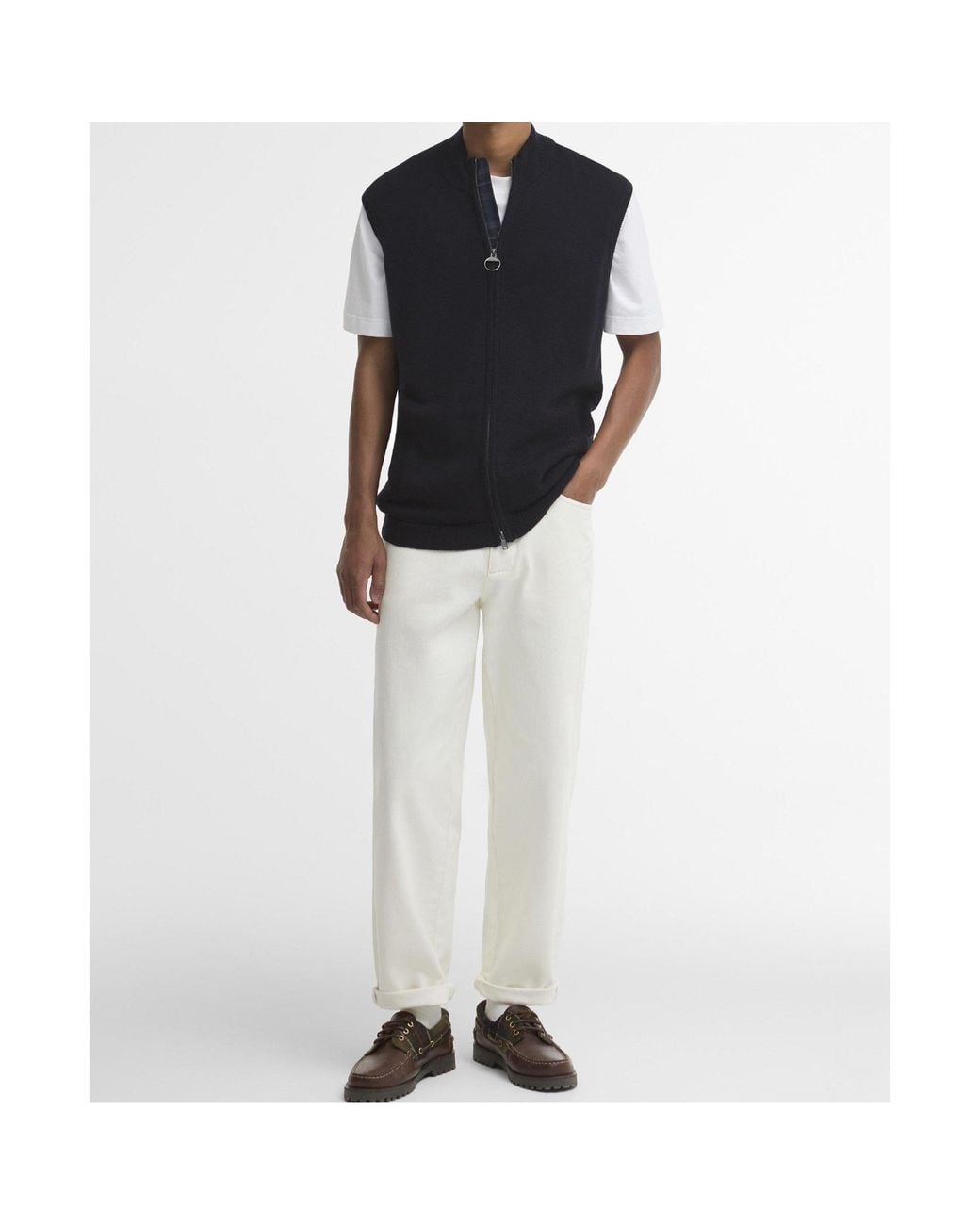 Barbour Blue Zip-Up Stand Collar Knit Vest for men