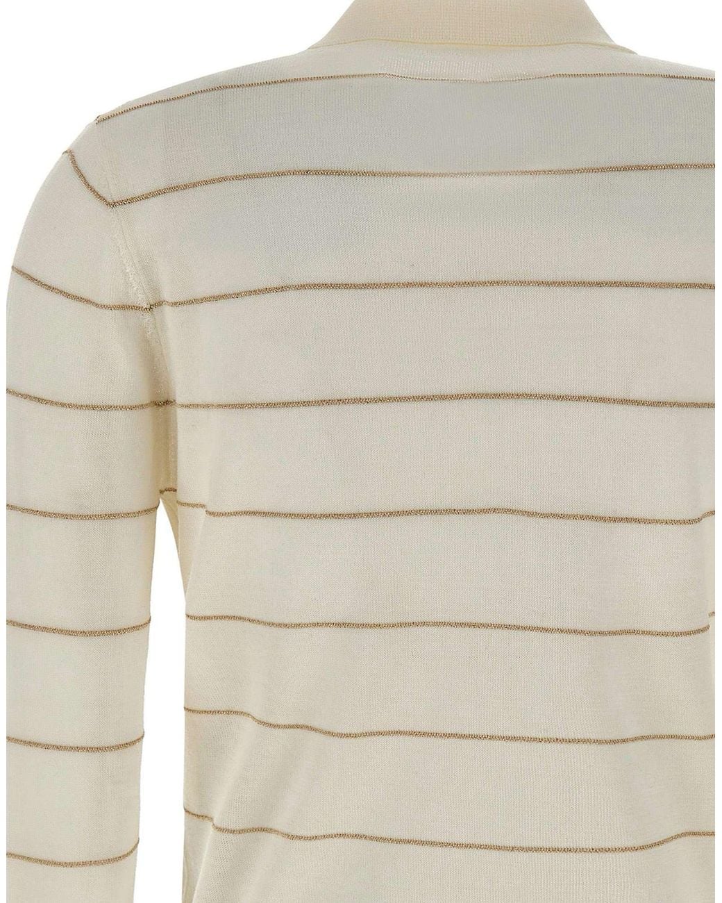Eleventy White Striped Polo Knitted Top
