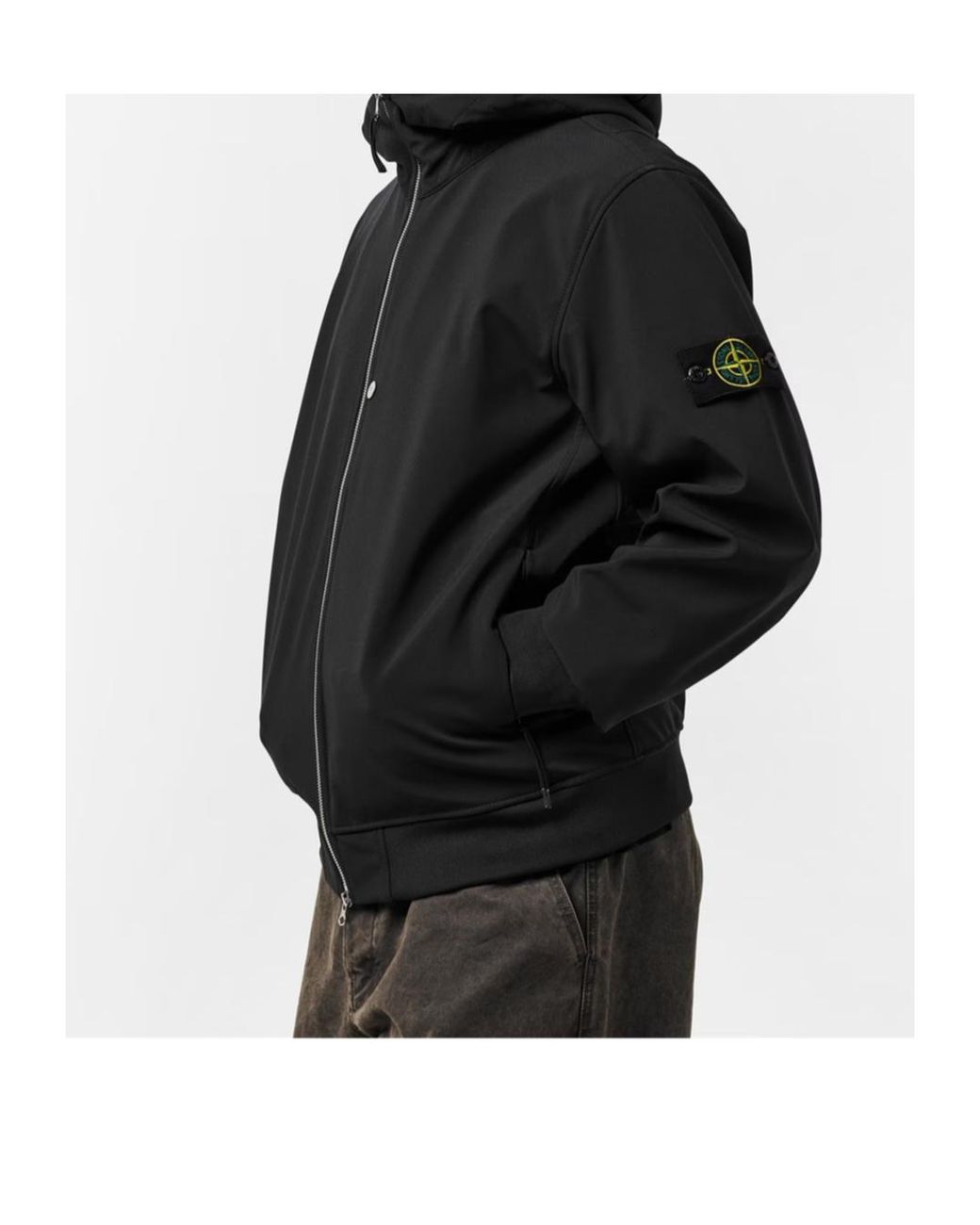 Stone Island Black Water And Wind Resistant Hooded Softshell Jacket for men