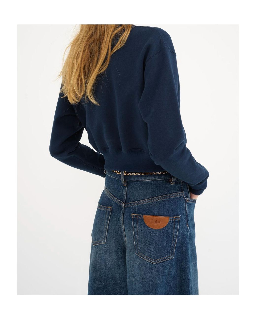 Chloé Blue Chloé Logo Printed Mock-Neck Sweatshirt
