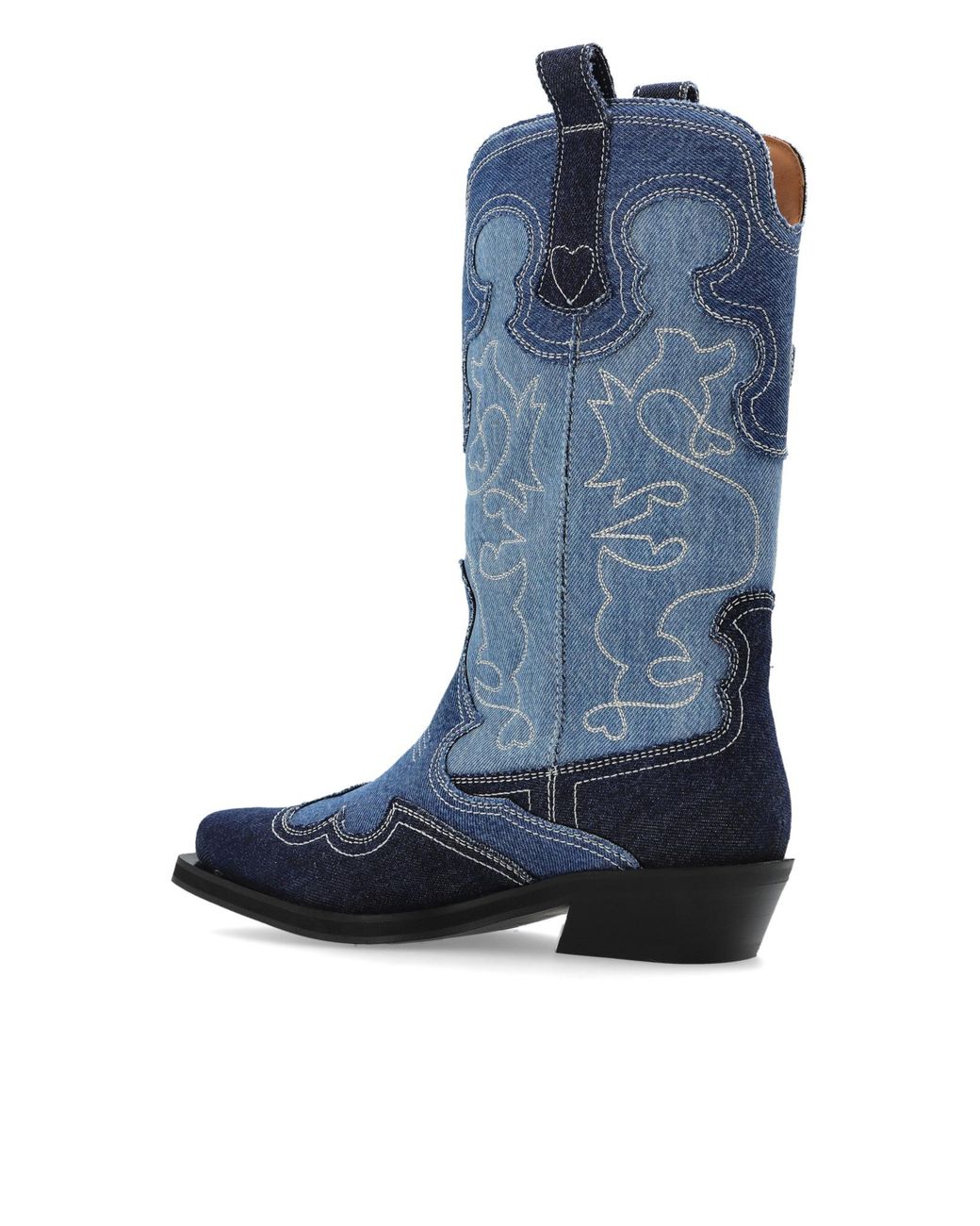 Ganni Blue Embroidered Denim Boots