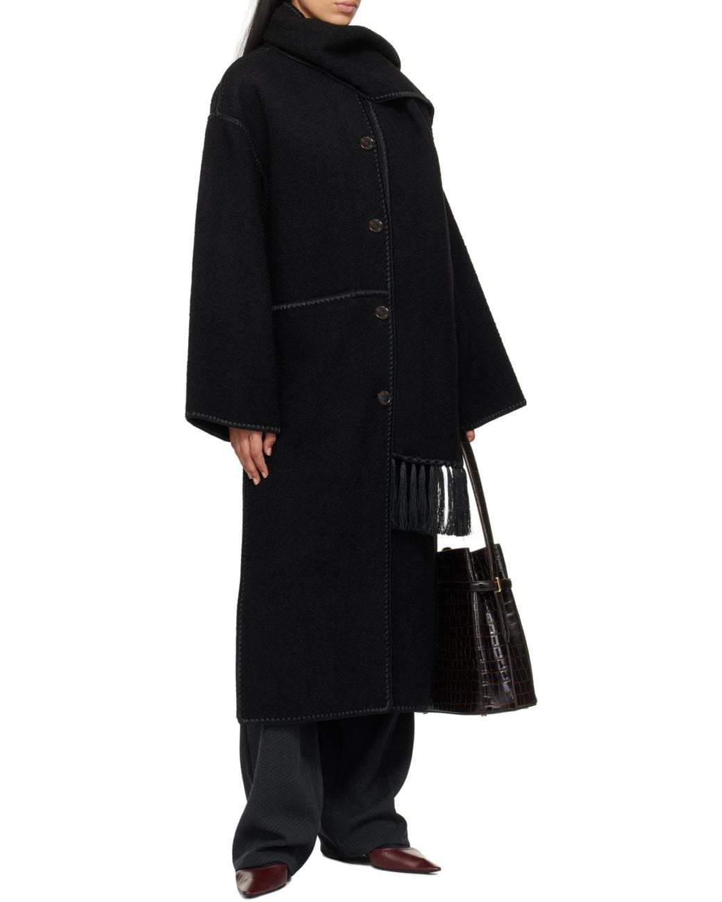 Totême Black Long Coat Wool Scarf