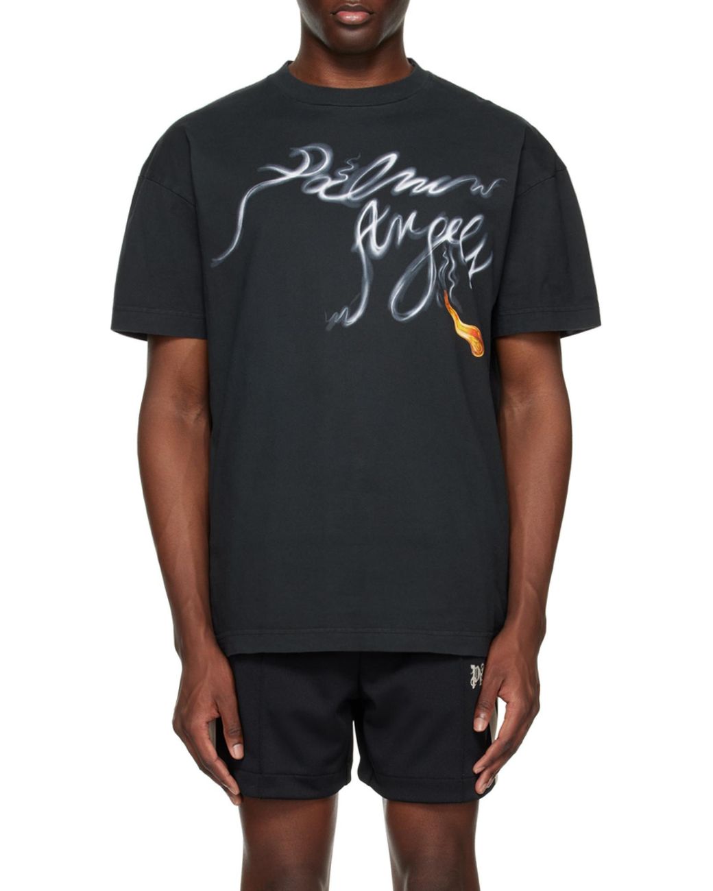 Palm Angels Black Logo Printed Crewneck T-Shirt for men