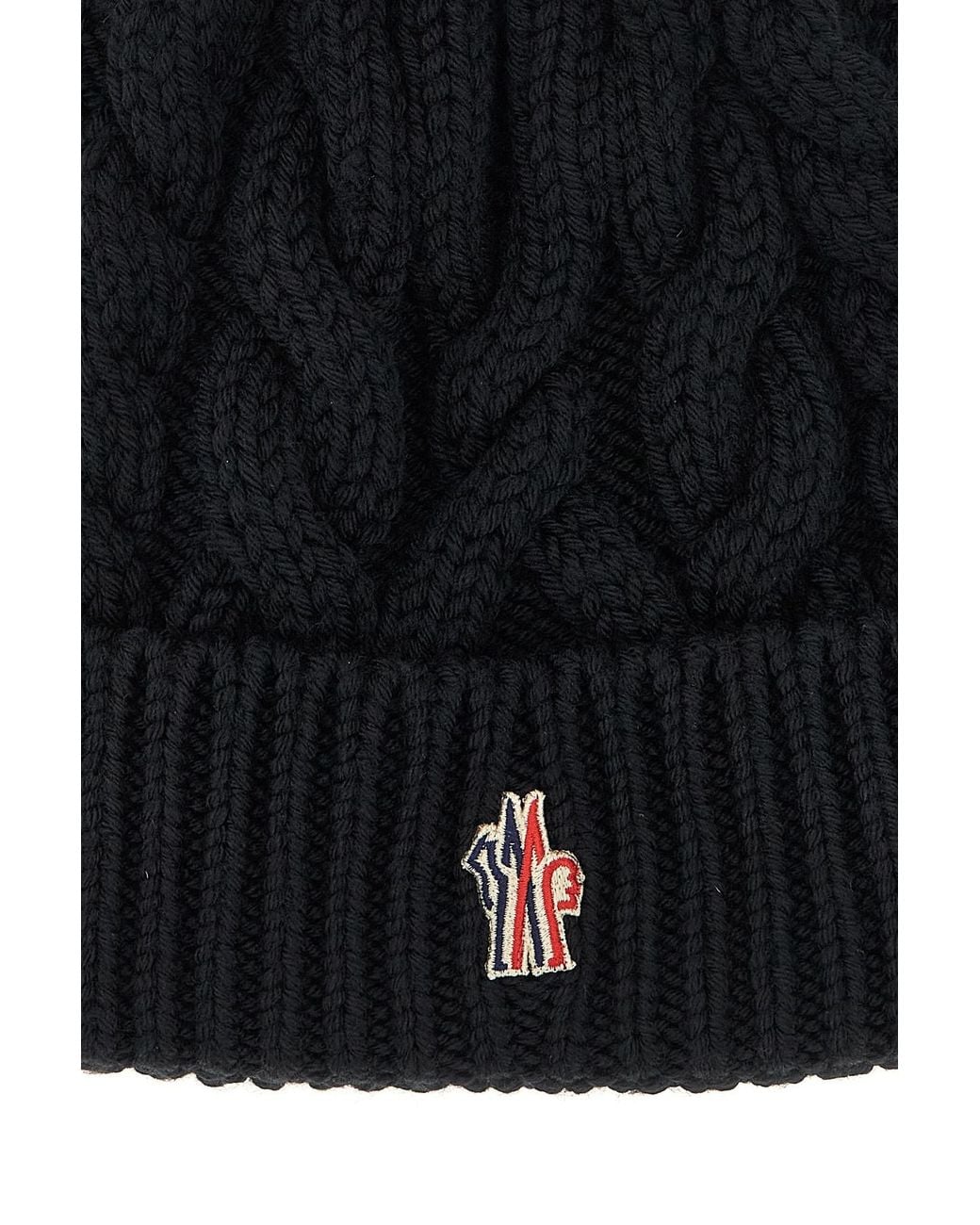 Moncler Black Grenoble Logo Patch Knitted Beanie