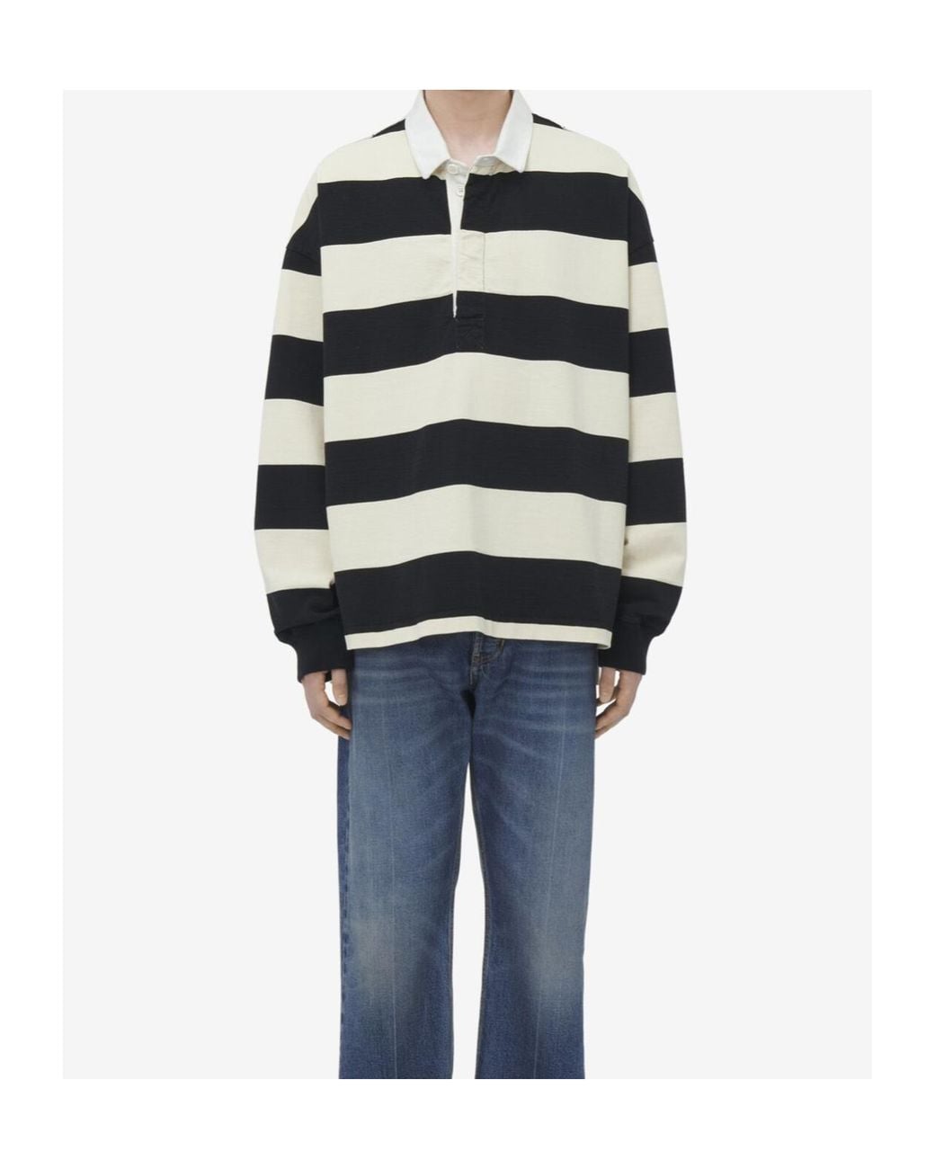 McQueen Black Oversized Striped Polo Shirt for men