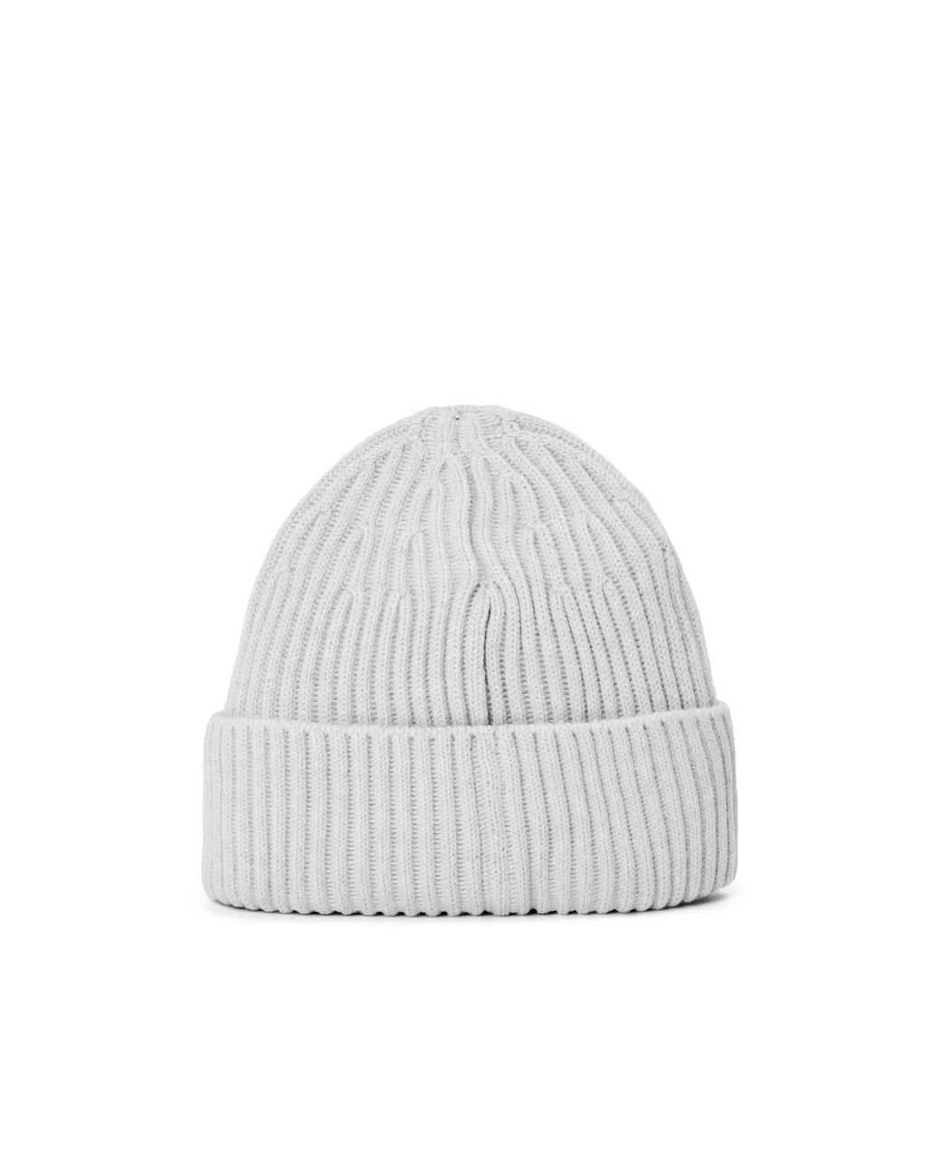 Stone Island White Light Ribbed Knit Beanie for men