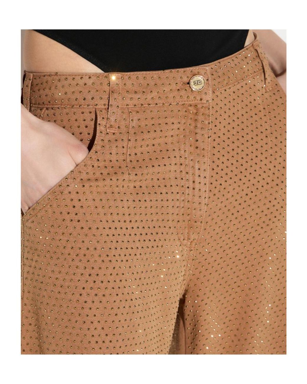 Elisabetta Franchi Brown Perforated Straight-Leg Pants