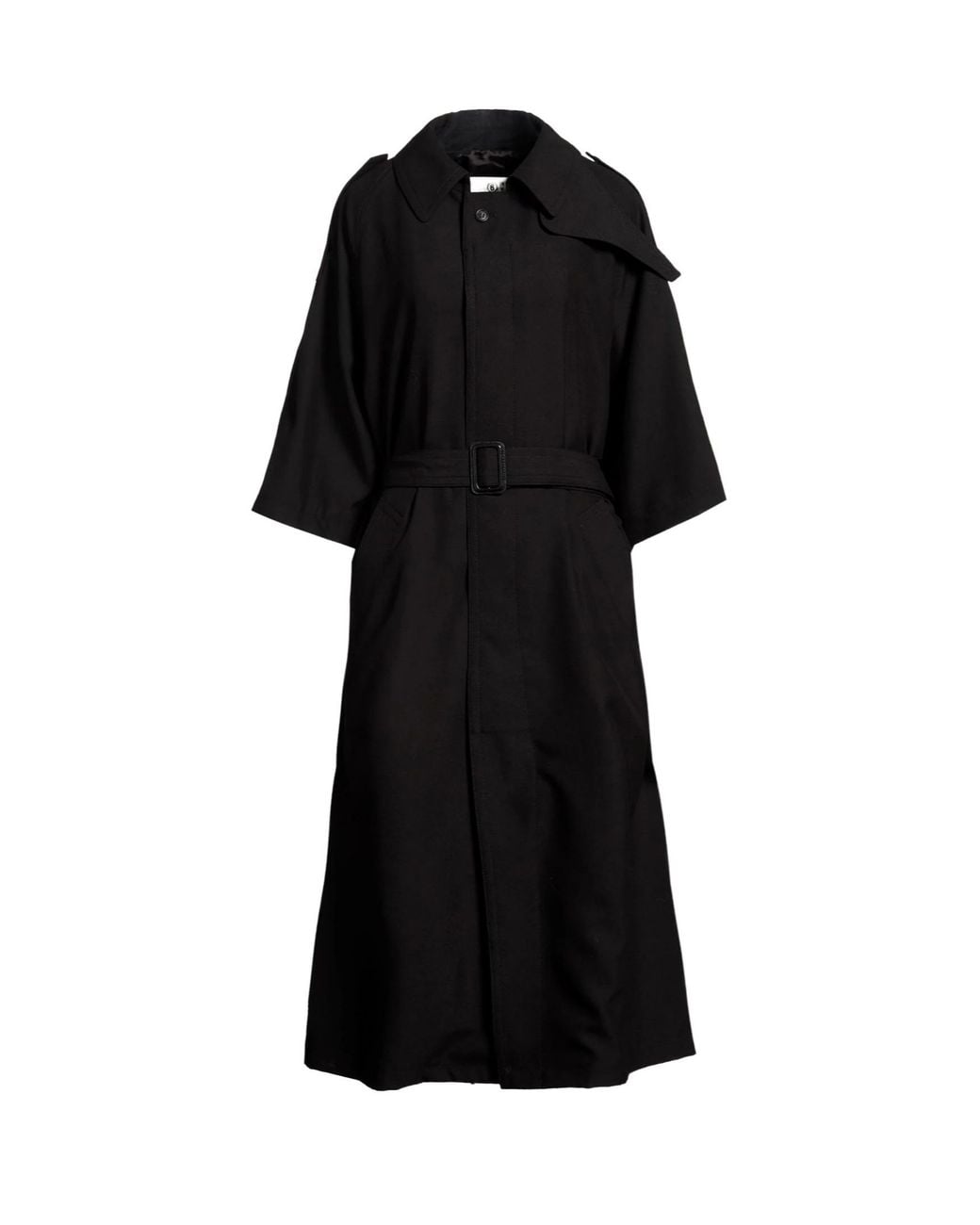 MM6 by Maison Margiela Black Solid-Color Short-Sleeve Wool Trench Coat
