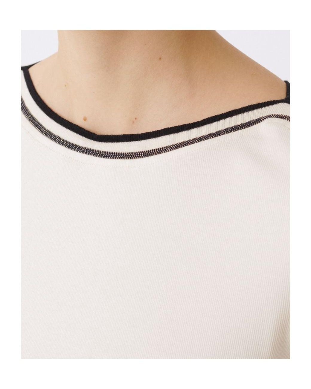 Fabiana Filippi White Boat-Neck Embellished Ribbed Top