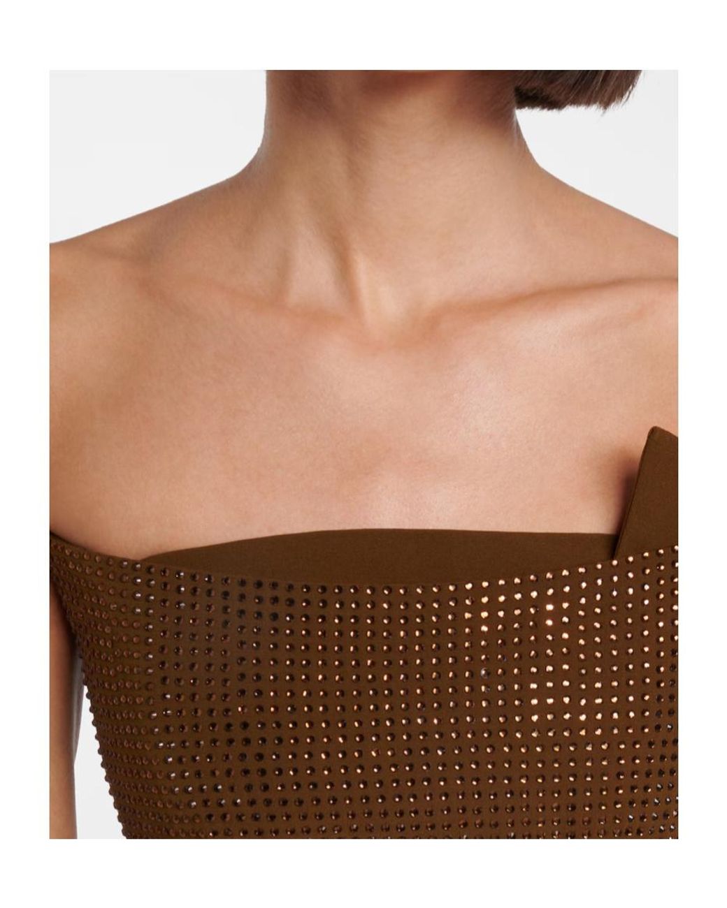 Roland Mouret Green Embellished Strapless Gown