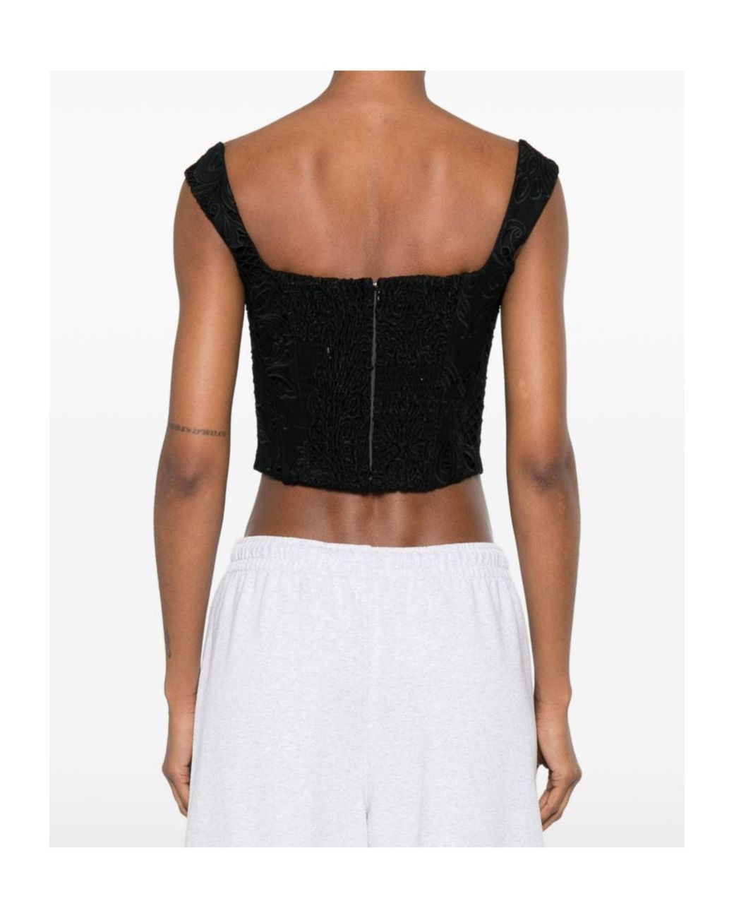 GIUSEPPE DI MORABITO Black Embroidered Corset Top