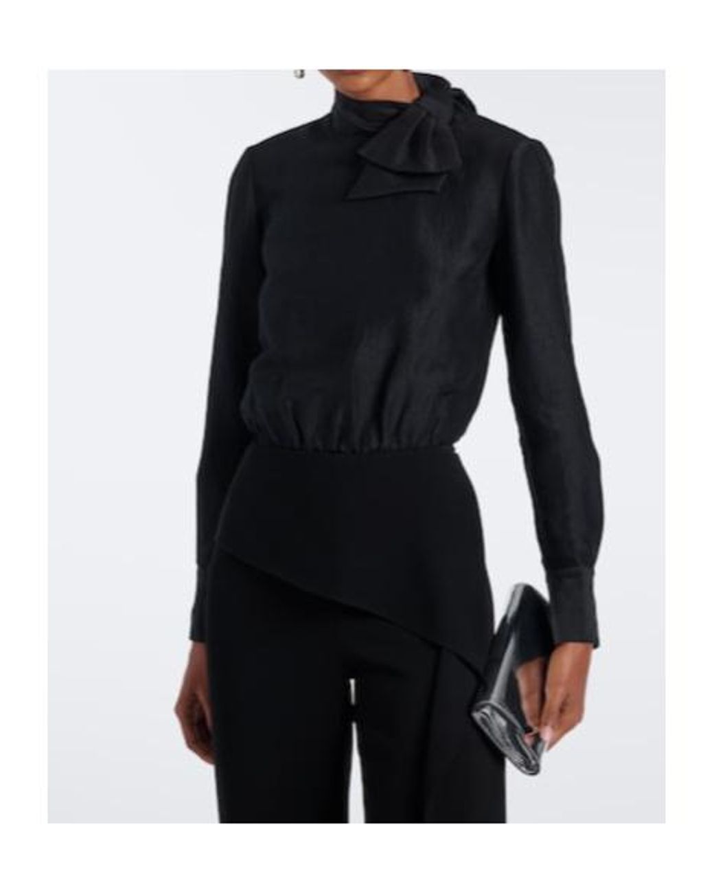 Roland Mouret Blue Bow-Detail Jacquard Ramie And Silk Bodysuit