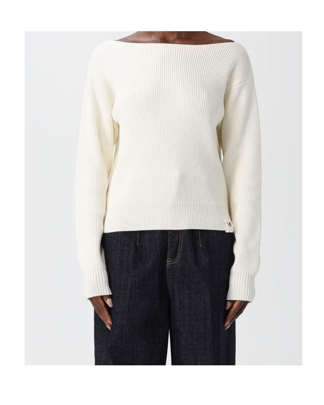 Victoria Beckham White Long-Sleeve Solid-Color Knit Top