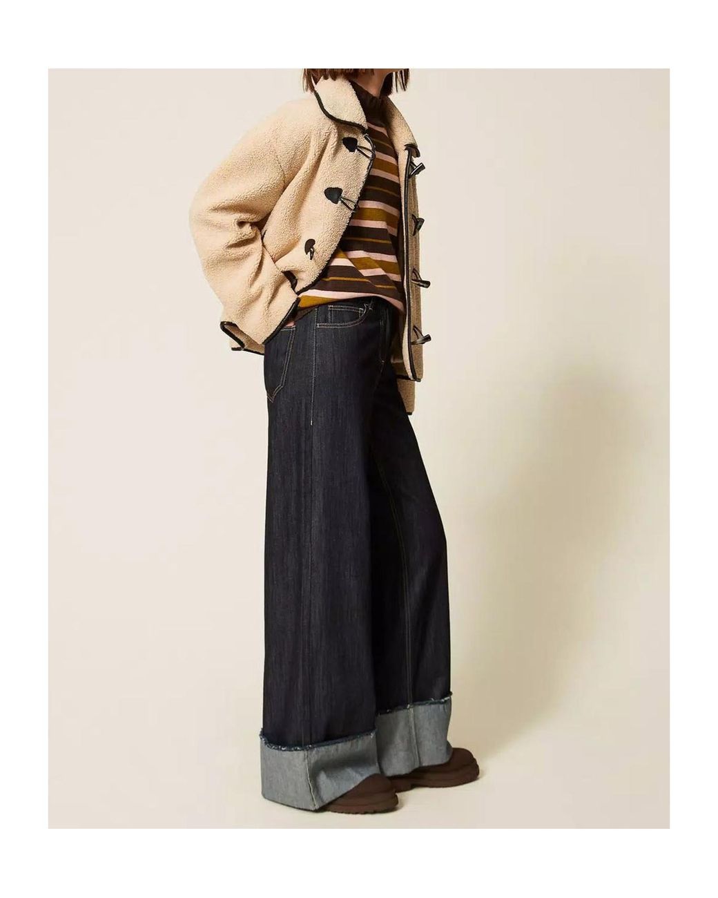 Twinset Blue Flared Jeans With Folded Hem