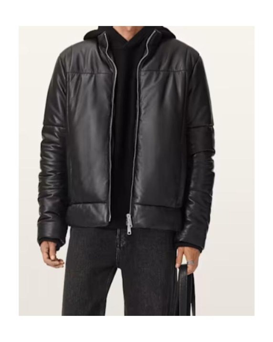 AllSaints Black Leather Furse Puffer Jacket for men