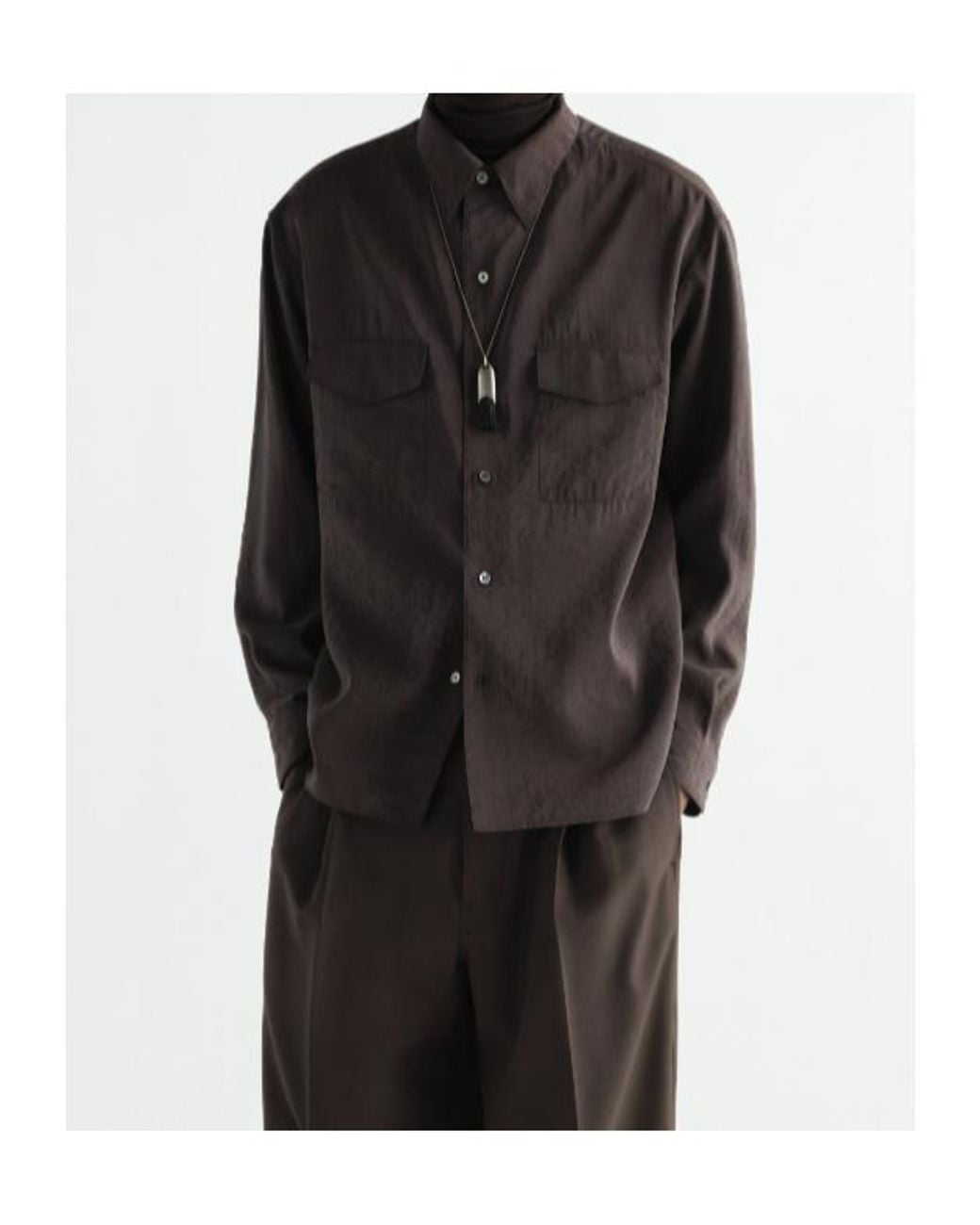 Lemaire Brown Convertible Collar Shirt for men