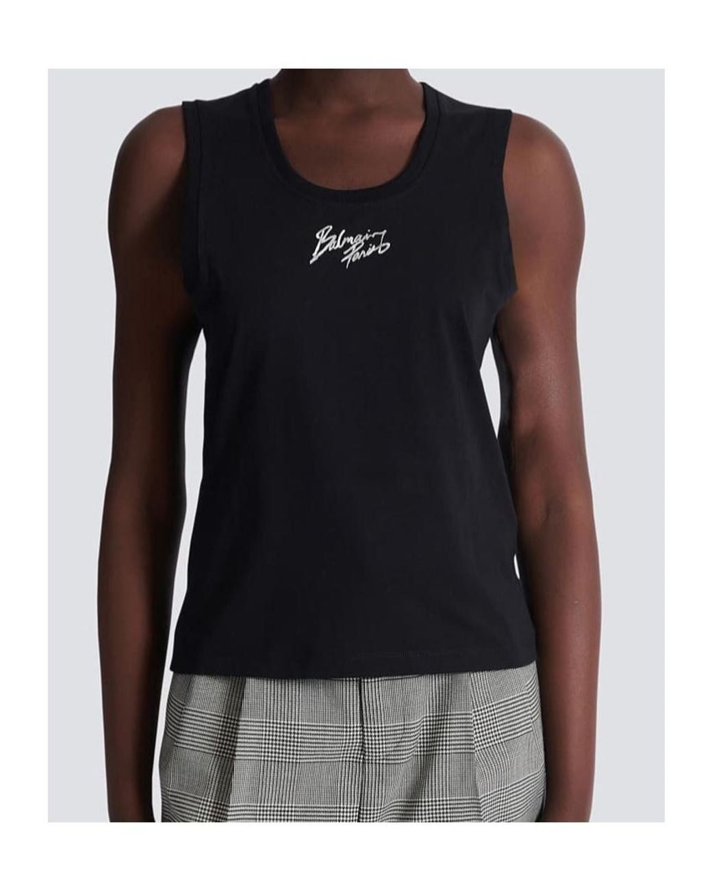 Balmain Black Brushed Logo Printed Relaxed Tank Top