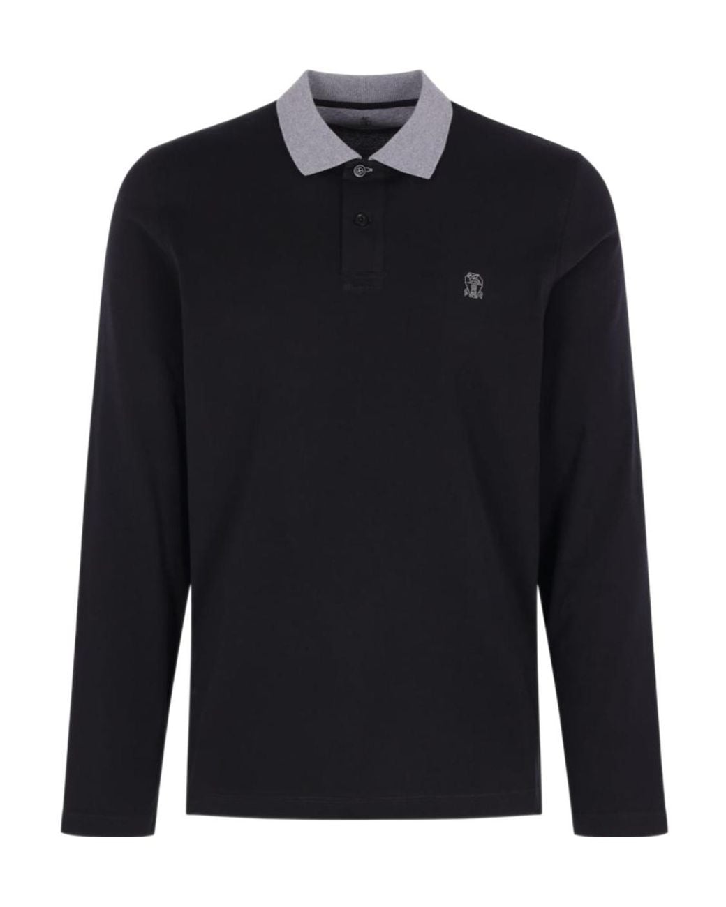 Brunello Cucinelli Blue Logo Embroidered Long-Sleeved Polo Shirt for men