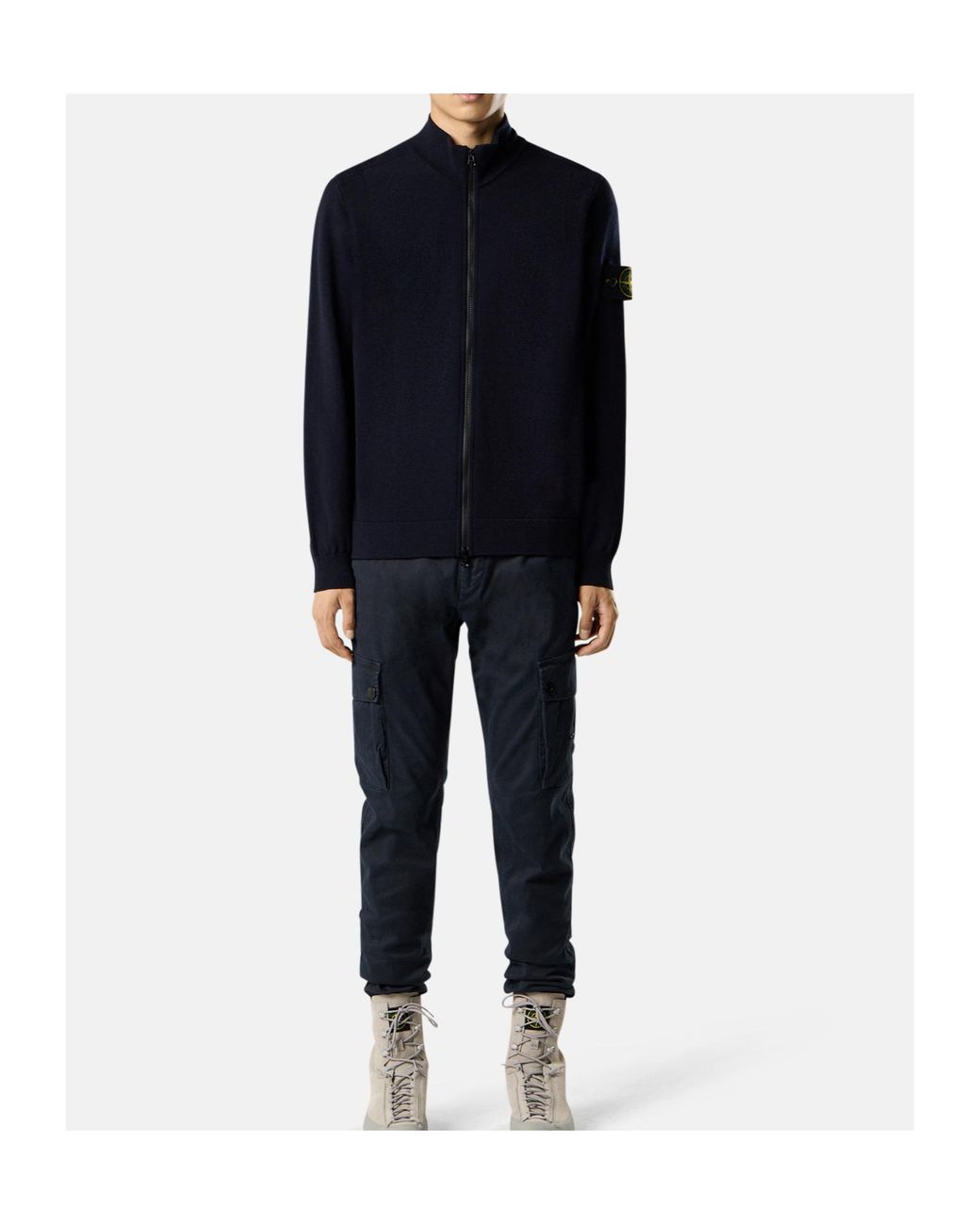 Stone Island Blue Logo Patch Zip-Up Cardigan for men