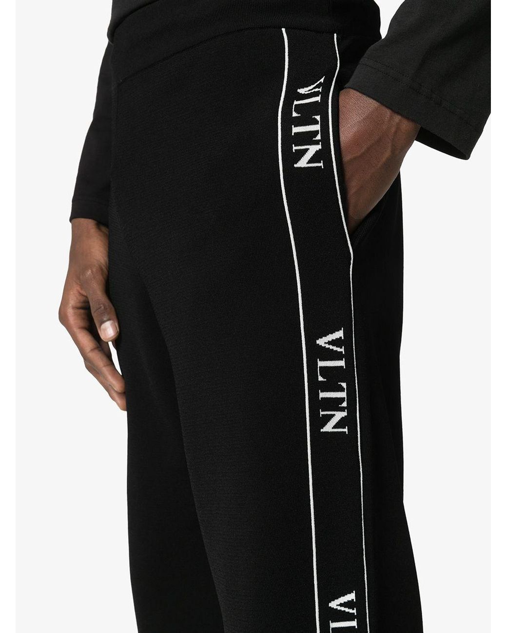 Valentino Black Ticker Logo-Print Track Pants for men