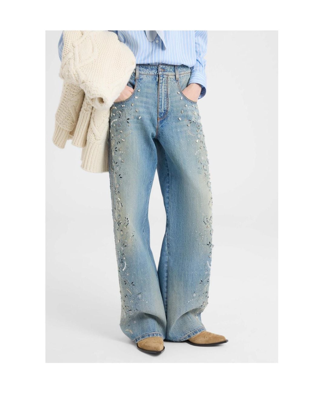 Ermanno Scervino Blue Couture Baggy Jeans With Embroidery And Crystals