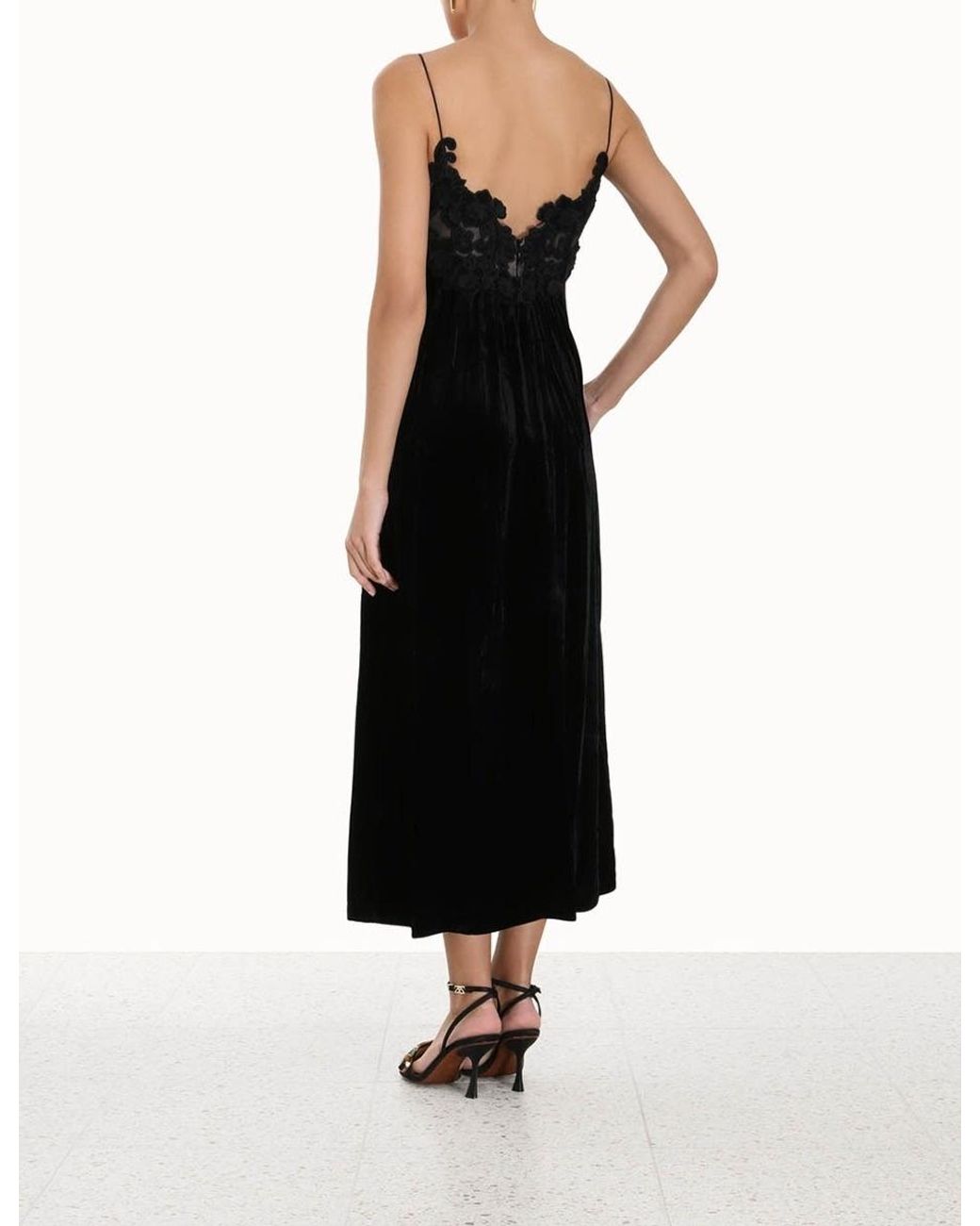 Zimmermann Black Floral-Embellished Velvet A-Line Dress