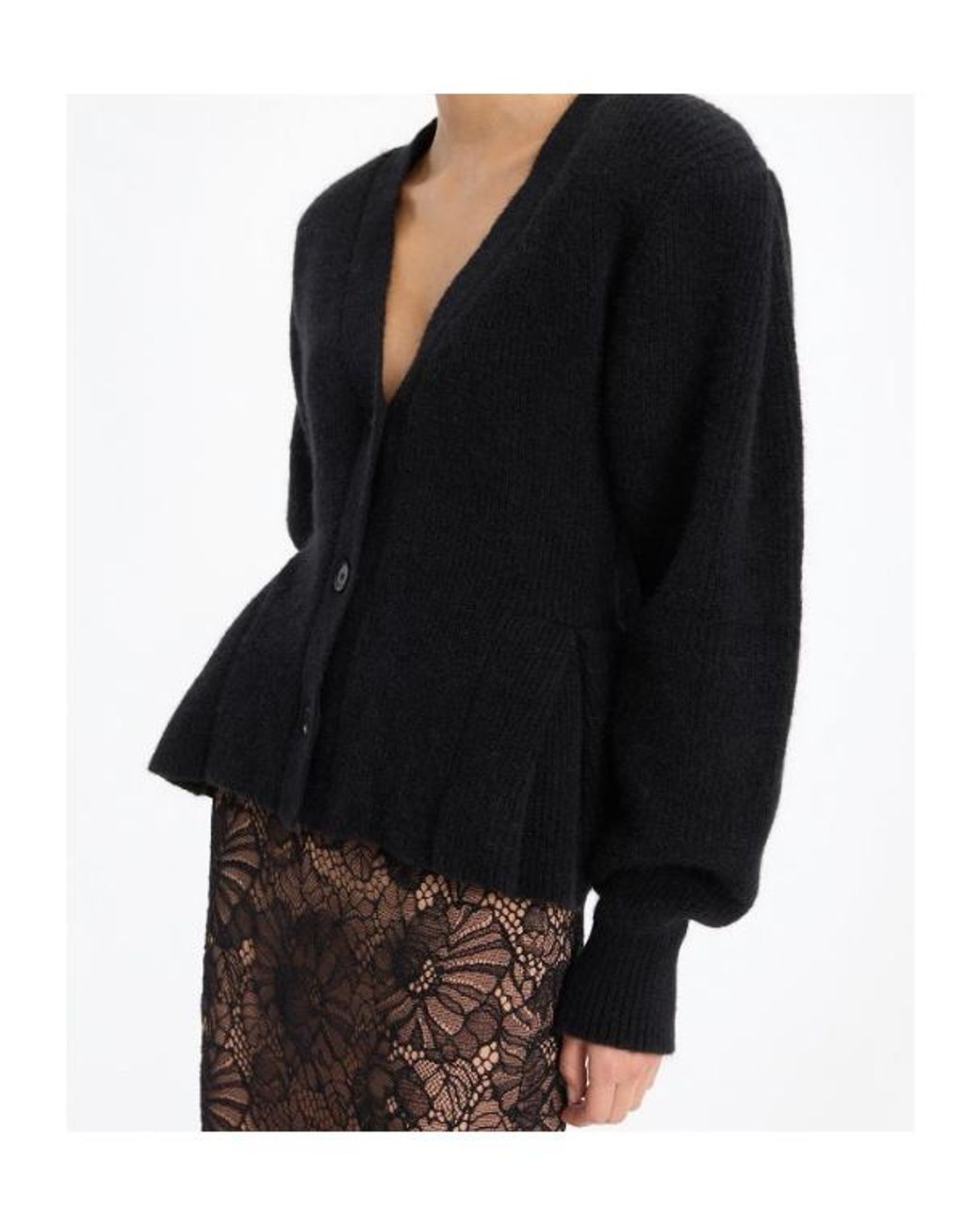 ROTATE BIRGER CHRISTENSEN Black Peplum Ruffled Knit Cardigan