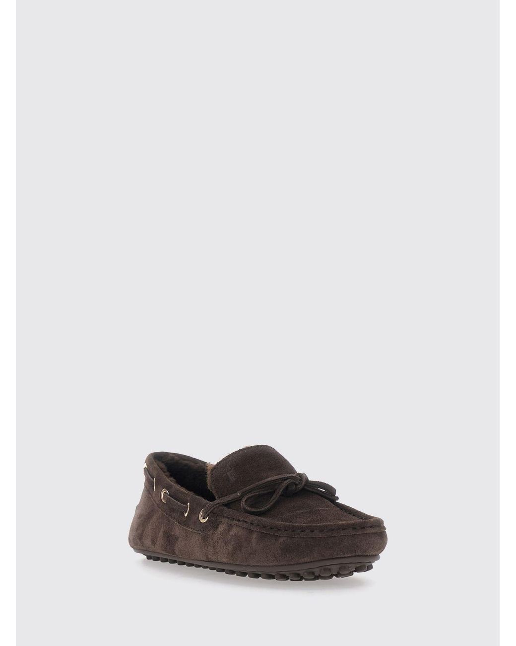 Tod's Brown Shearling Trim Driving Flat Shoes