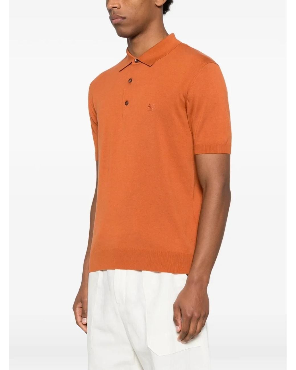 Etro Orange Pegaso Short-Sleeved Polo Shirt for men