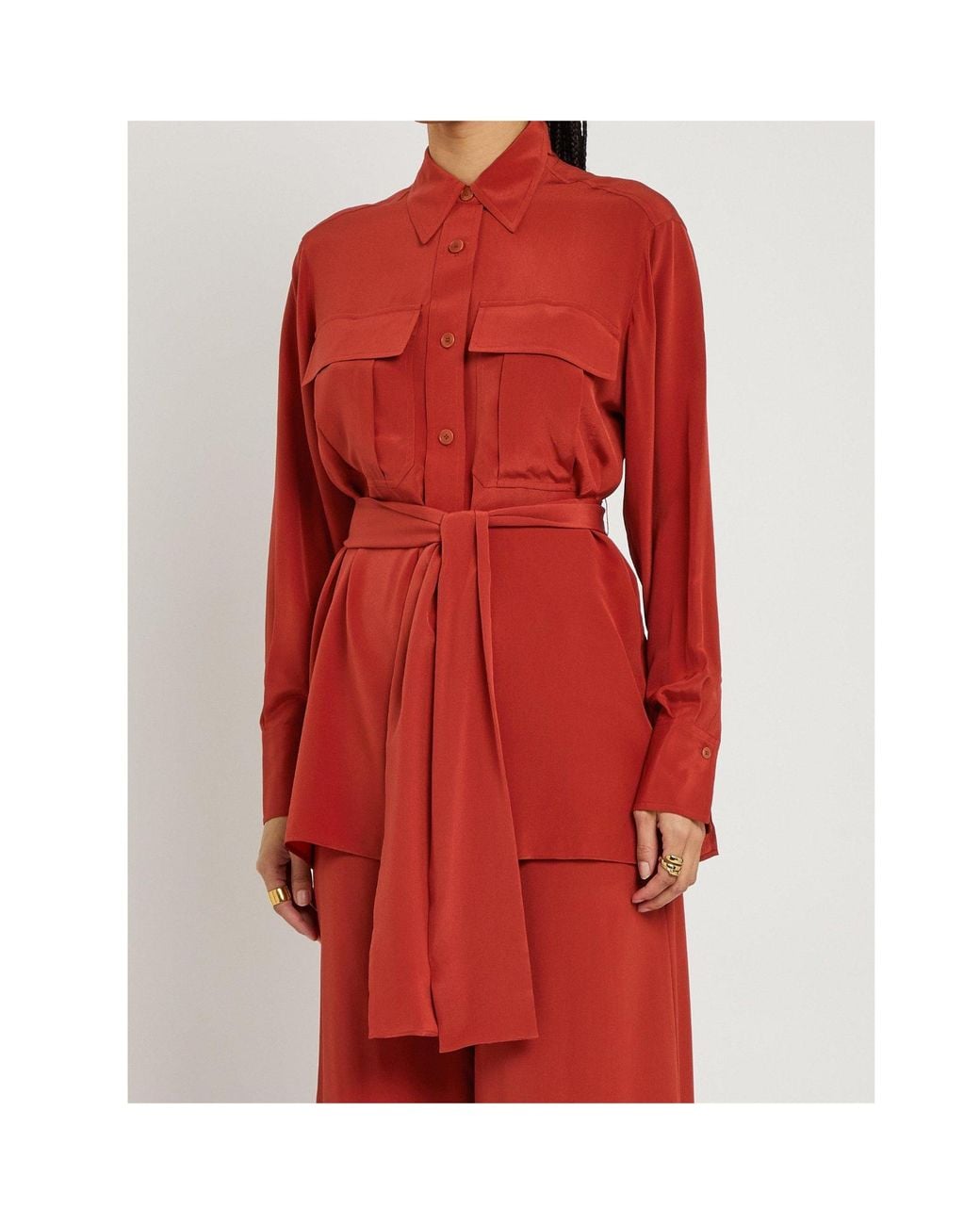 Joseph Red Pointed Collar Long-Sleeved Shirt
