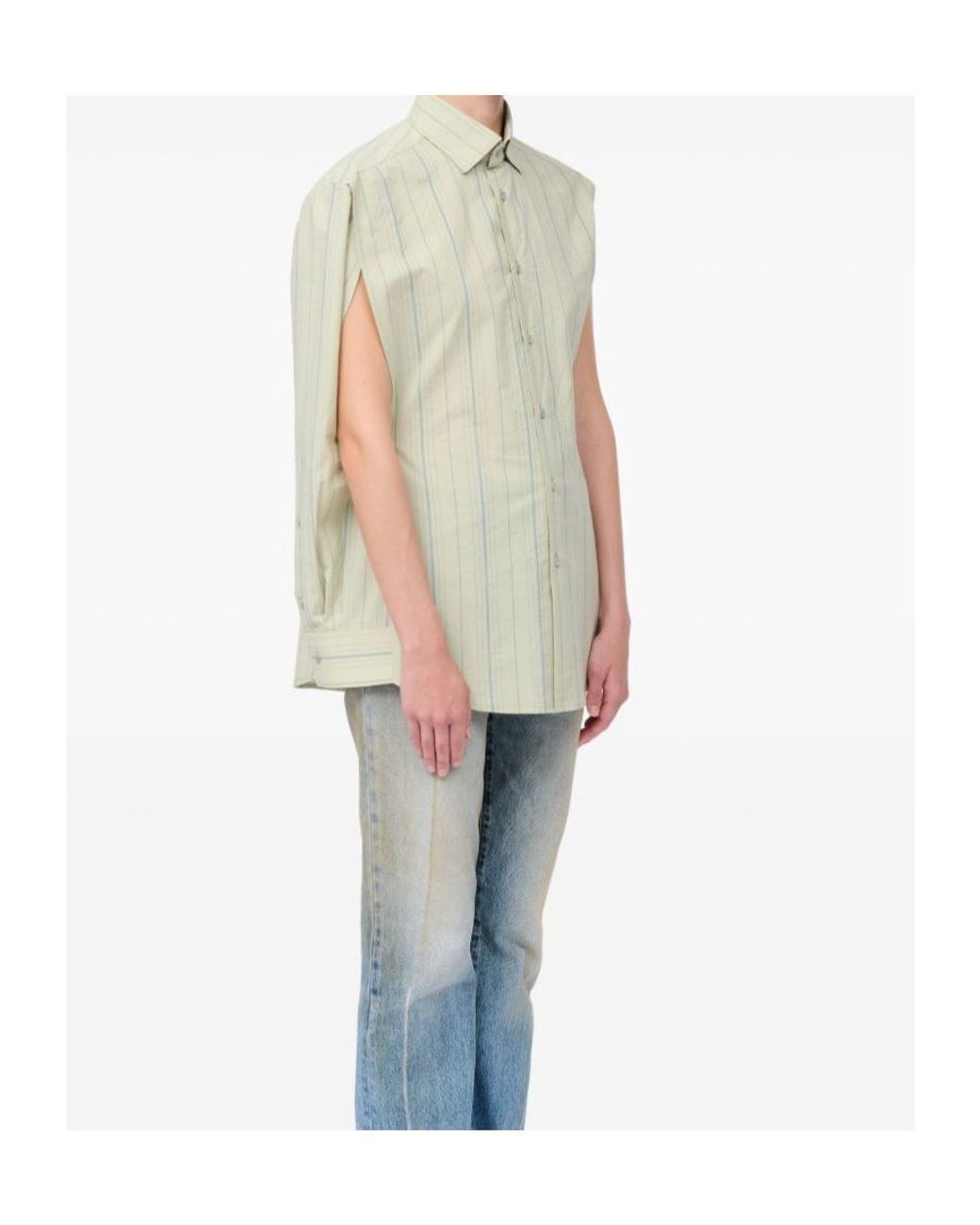 MM6 by Maison Margiela White Striped Signature Sleeveless Shirt