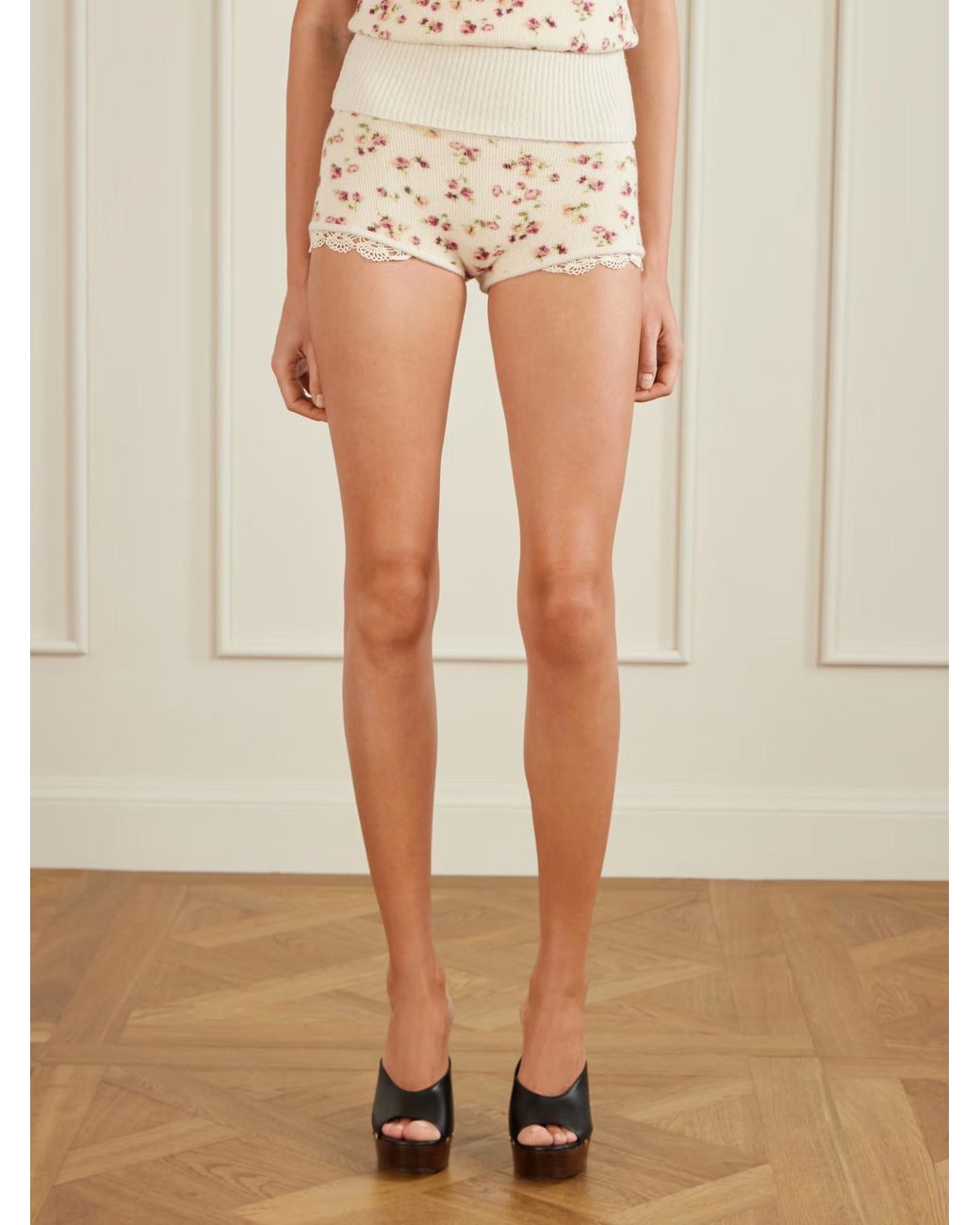 Magda Butrym Natural Floral-Print Lace Shorts