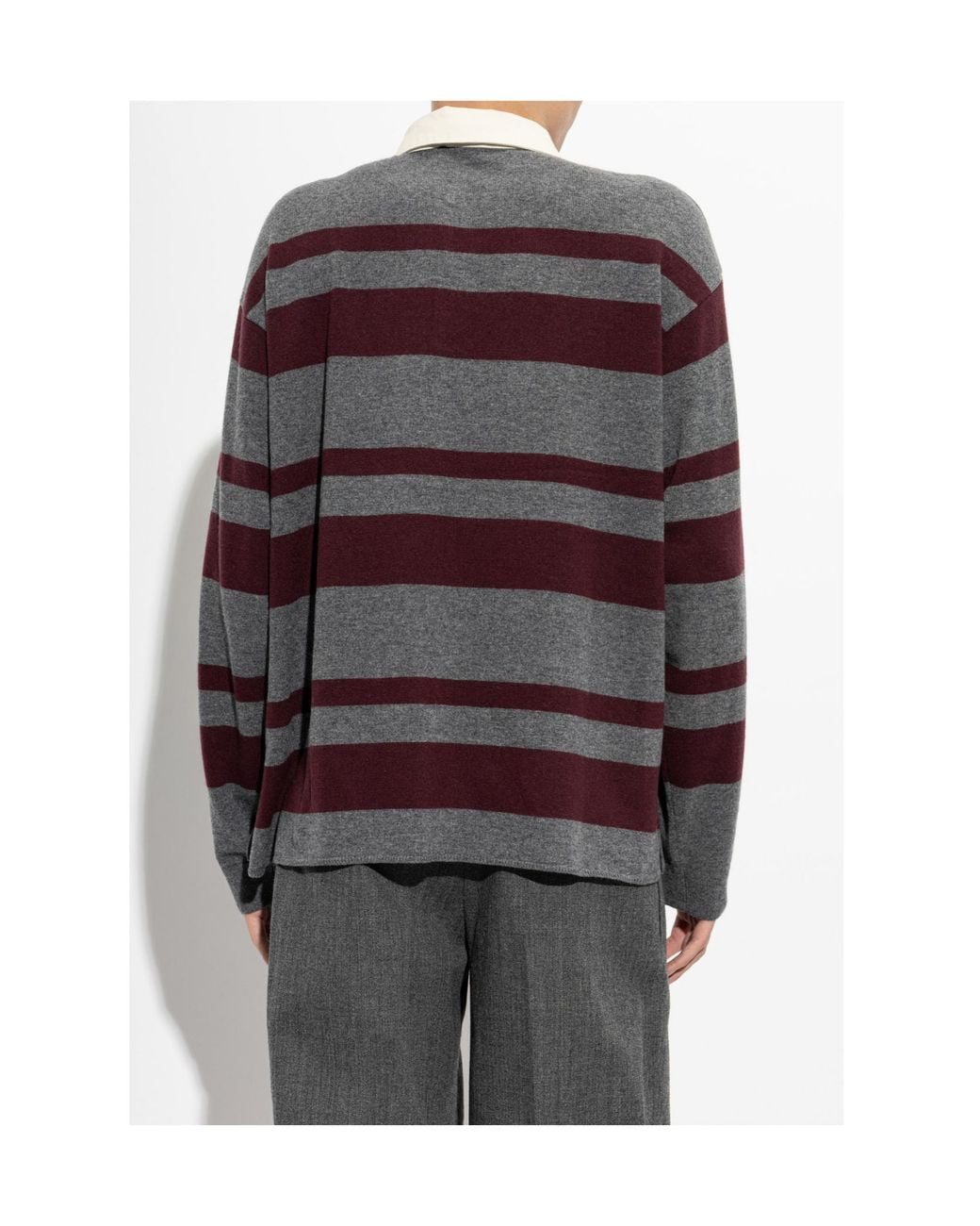 FRAME Purple Striped Long Sleeve Knitted Polo for men