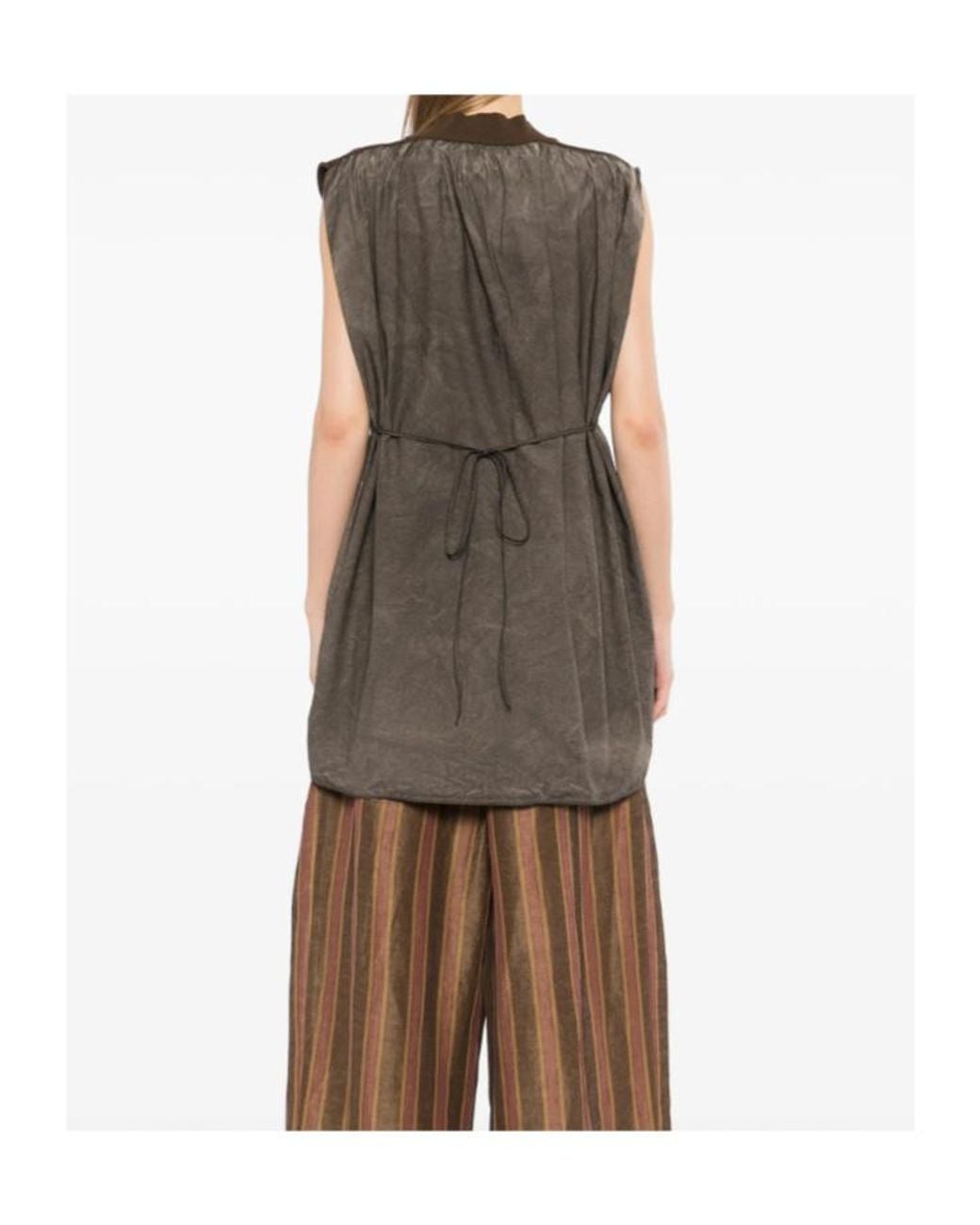 Uma Wang Brown V-Neck Sleeveless Top