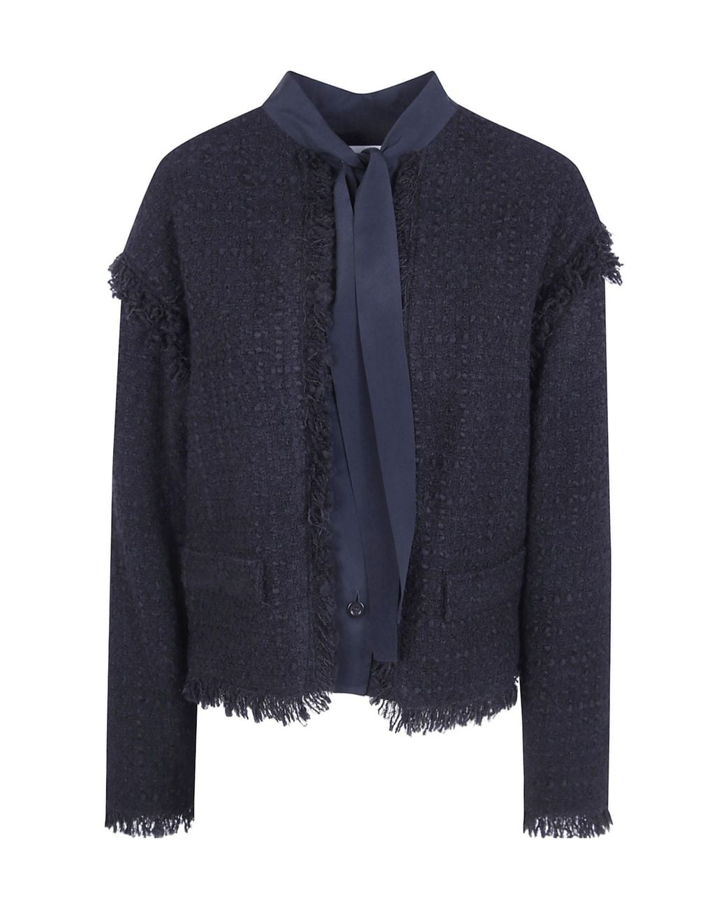 Mantu Blue Fringed Bouclé Jacket